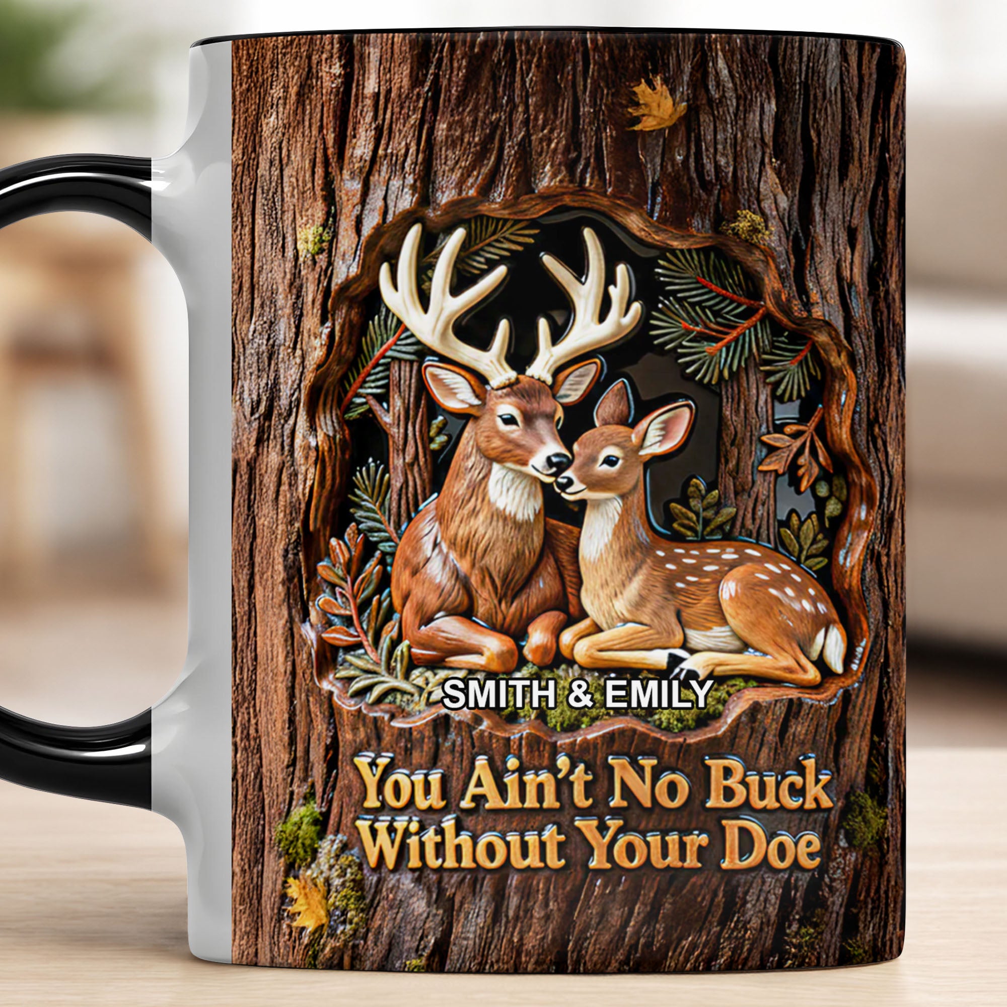 Personalized Deer You Ain't No Buck Without Your Doe Accent Mug Couples Gifts Ideas - Image 5