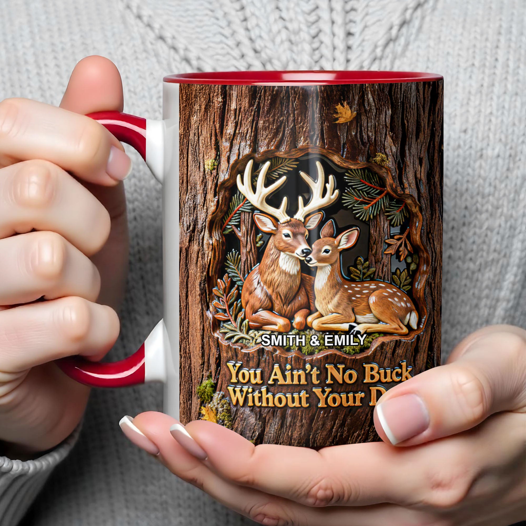 Personalized Deer You Ain't No Buck Without Your Doe Accent Mug Couples Gifts Ideas - Image 6