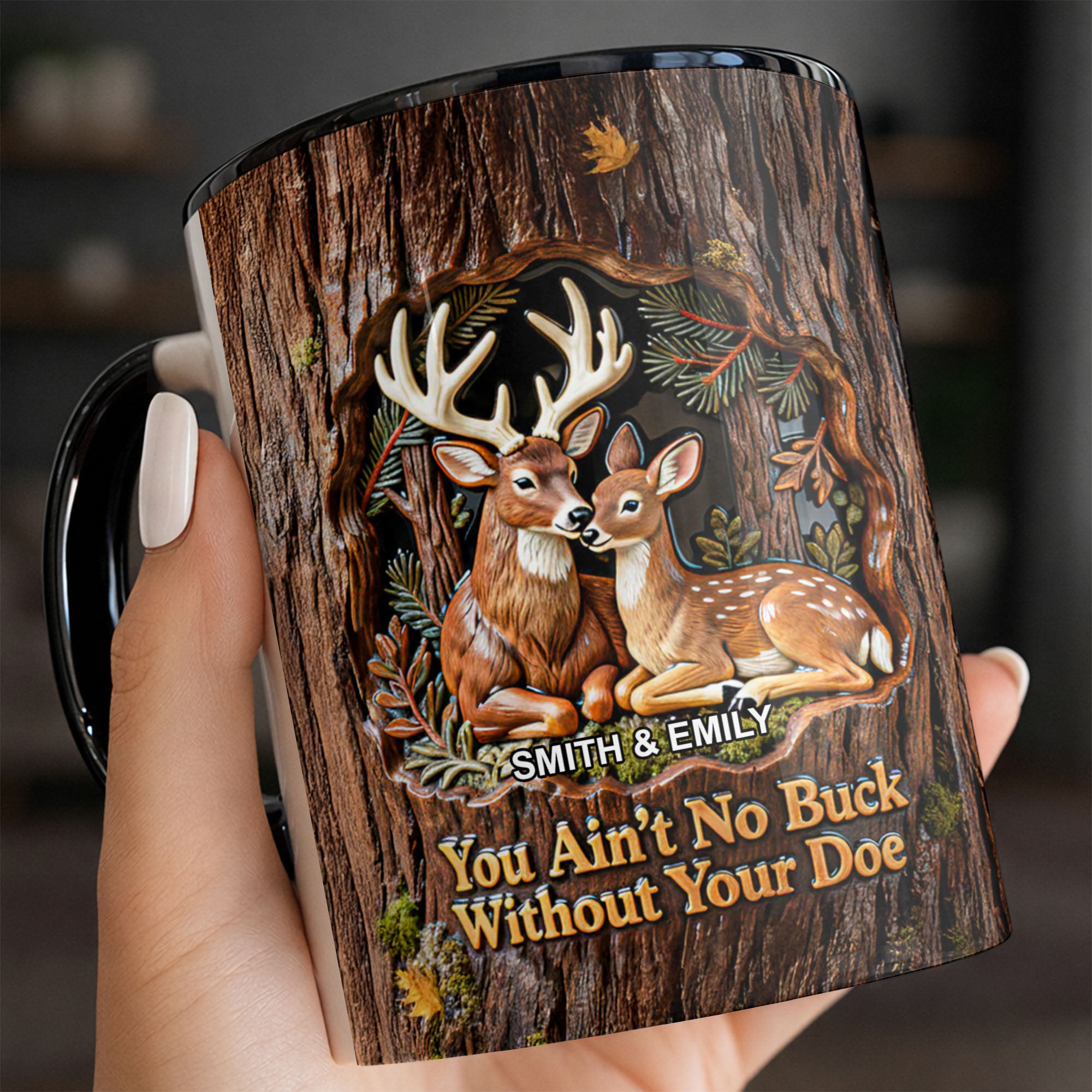 Personalized Deer You Ain't No Buck Without Your Doe Accent Mug Couples Gifts Ideas - Image 2