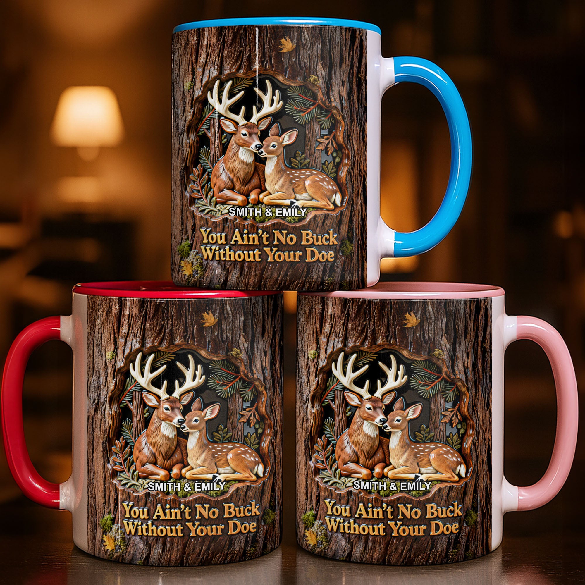 Personalized Deer You Ain't No Buck Without Your Doe Accent Mug Couples Gifts Ideas - Image 3