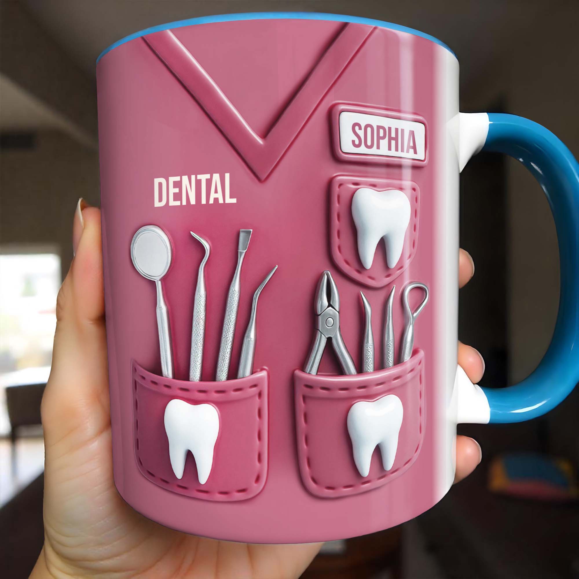 Personalized Dental Tools and Teeth Accent Mug Gift For Dentists And Dental Nurses - Image 2