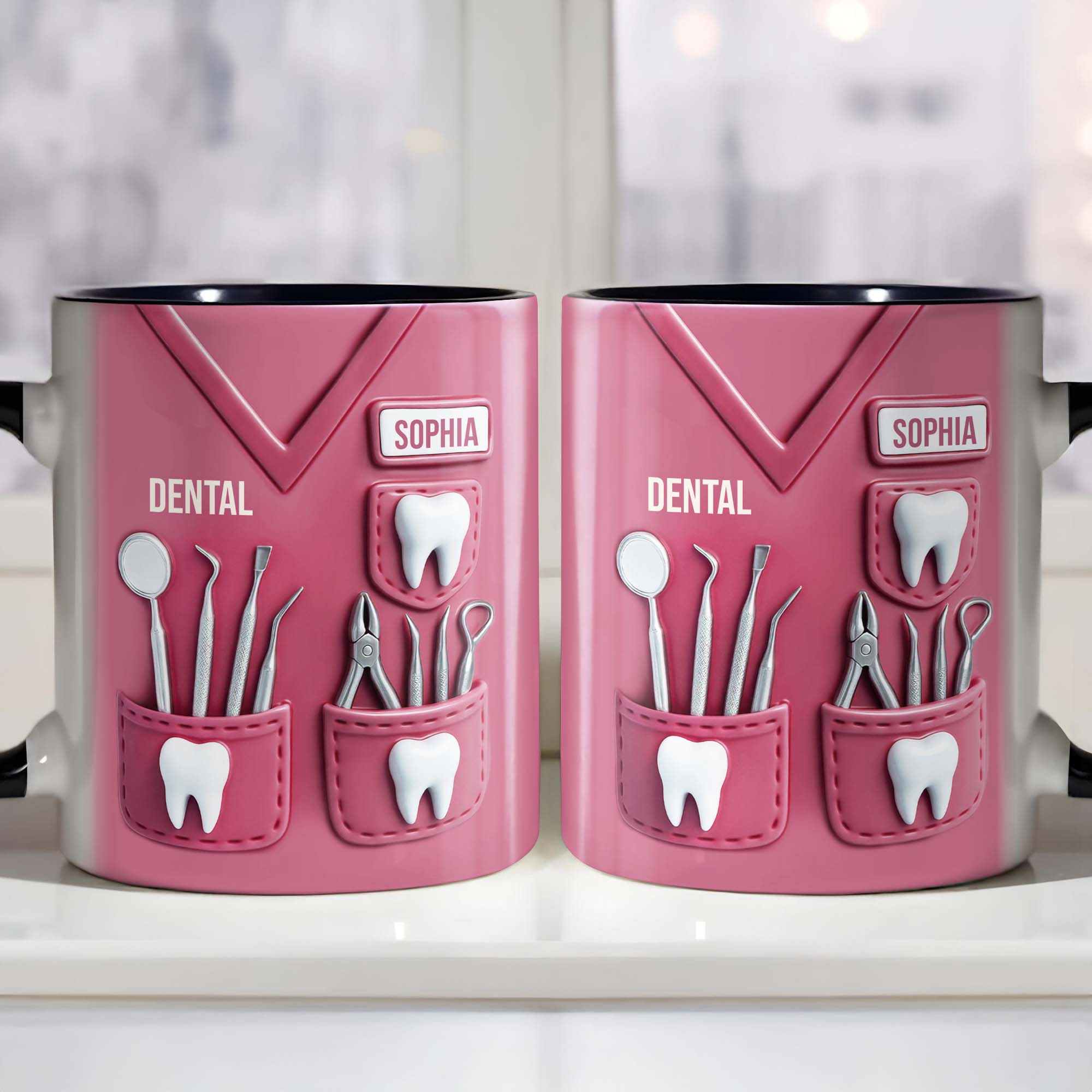 Personalized Dental Tools and Teeth Accent Mug Gift For Dentists And Dental Nurses