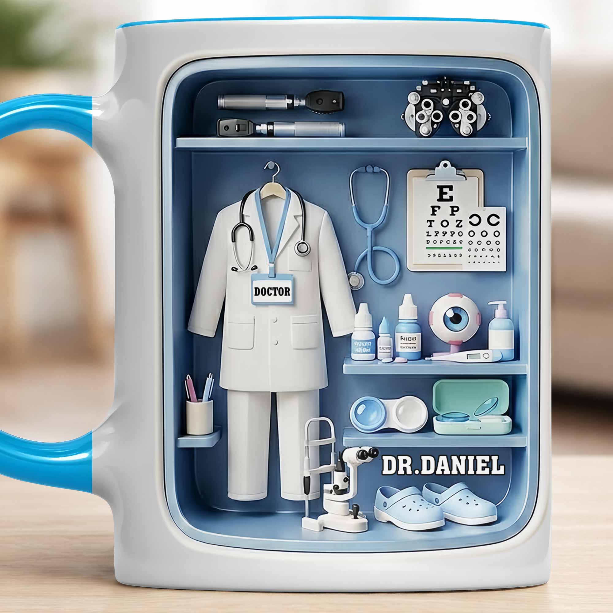 Personalized Doctor Office Shelf With Stethoscope And Medical Equipment Accent Mug Gifts Items - Image 3