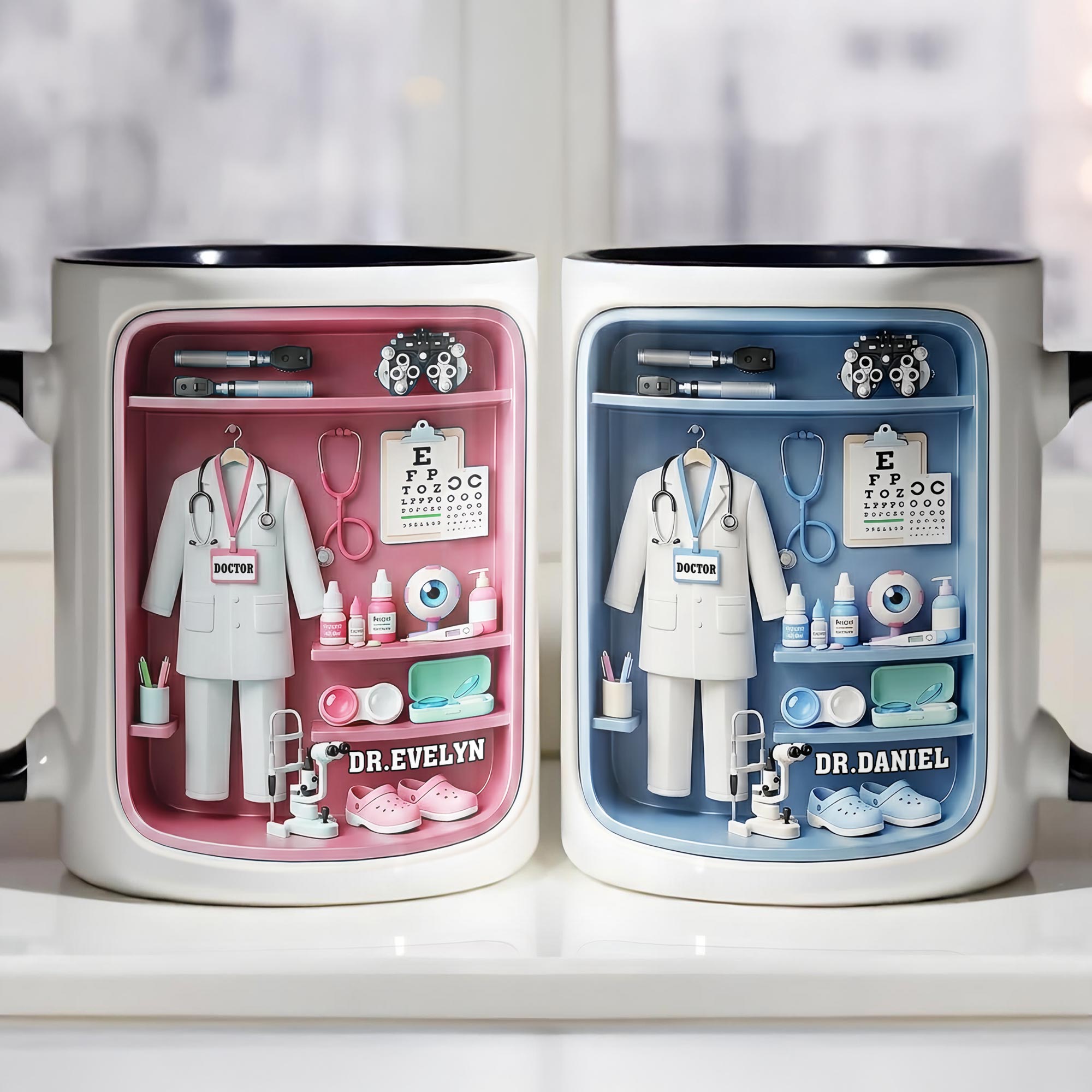 Personalized Doctor Office Shelf With Stethoscope And Medical Equipment Accent Mug Gifts Items