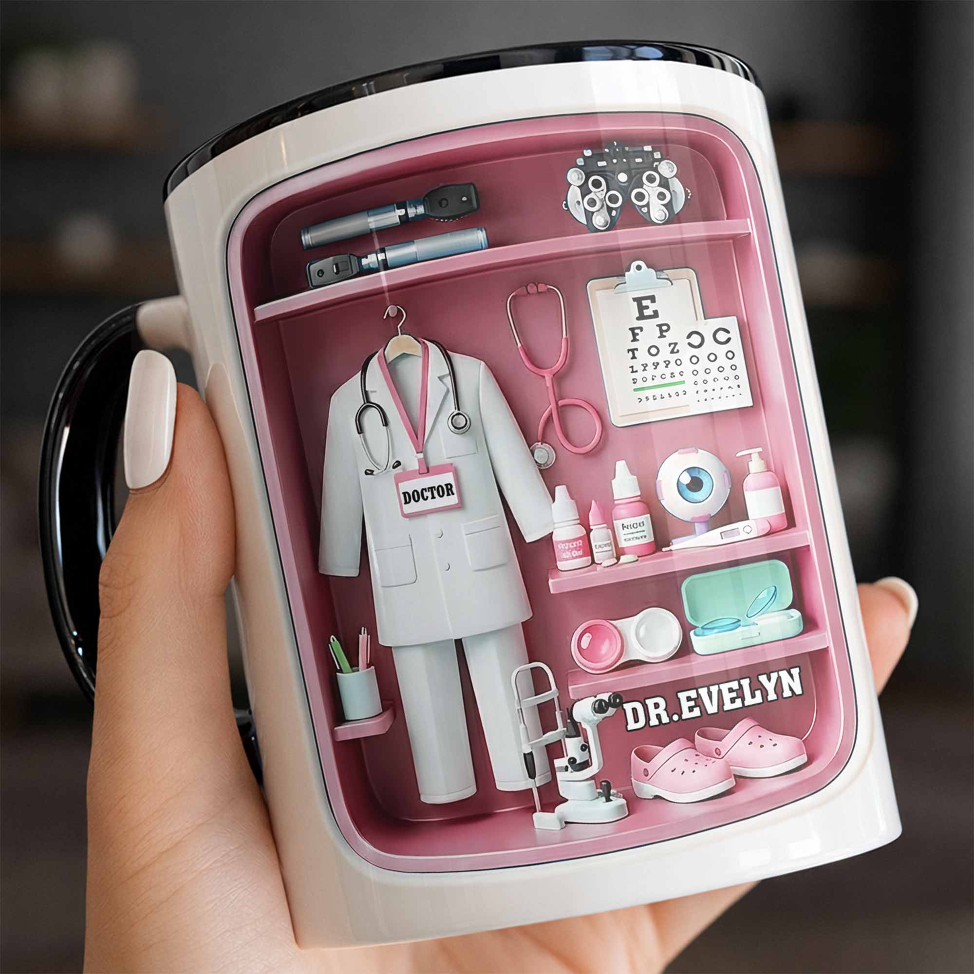 Personalized Doctor Office Shelf With Stethoscope And Medical Equipment Accent Mug Gifts Items - Image 6