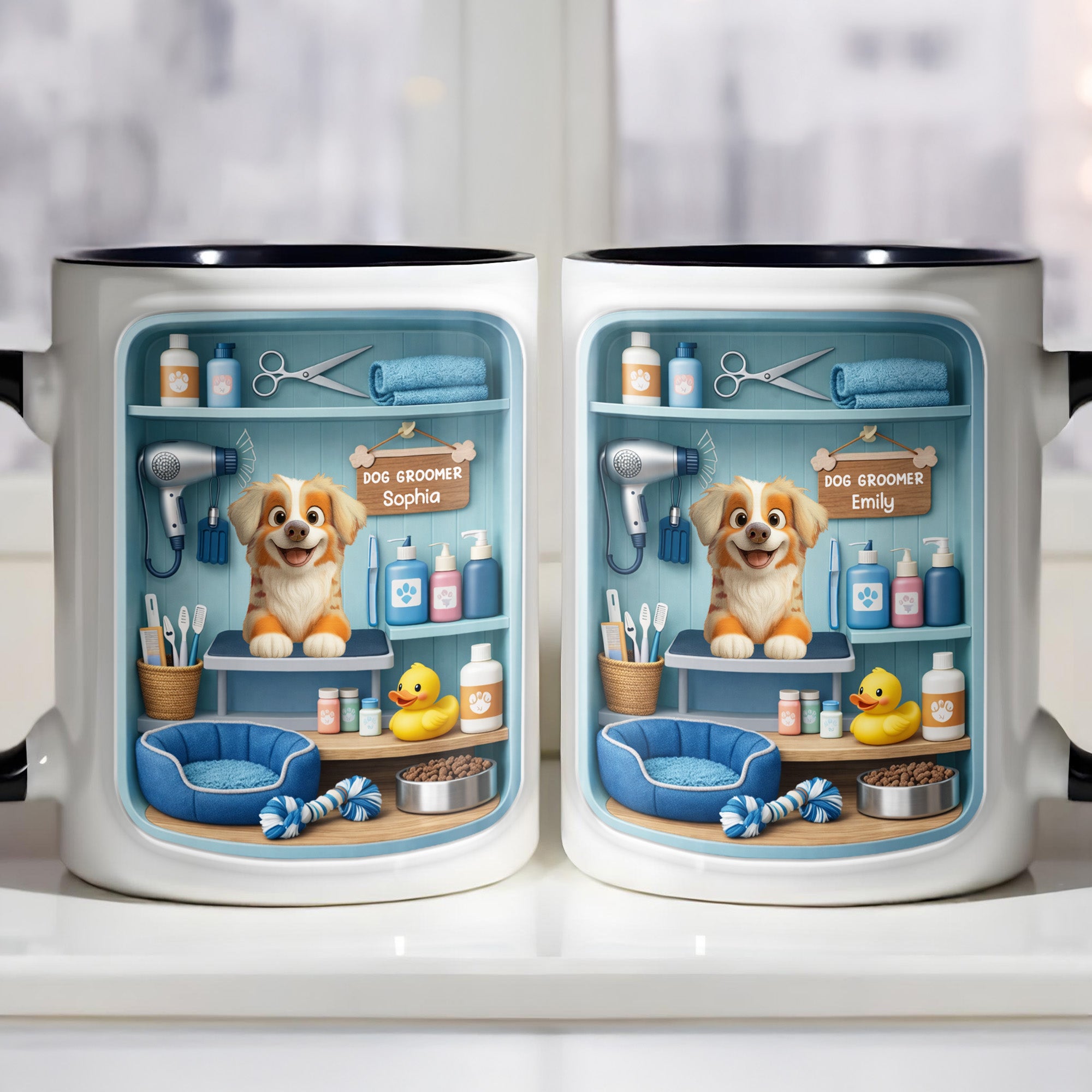 Personalized Dog Groomer With Adorable Puppy And Grooming Tools Accent Mug Gifts For Dog Lovers