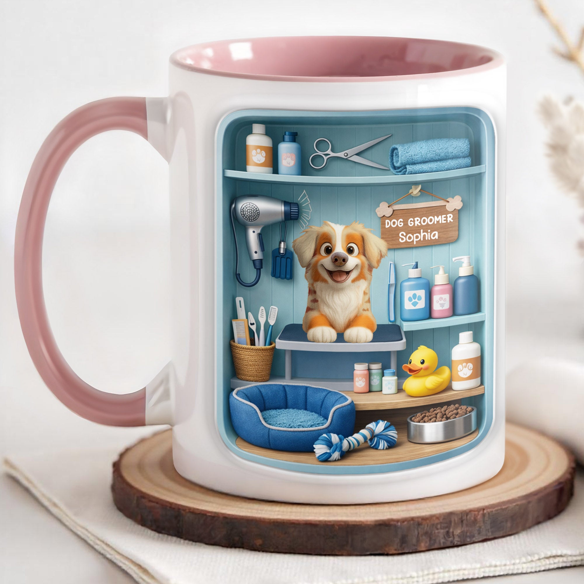 Personalized Dog Groomer With Adorable Puppy And Grooming Tools Accent Mug Gifts For Dog Lovers - Image 3
