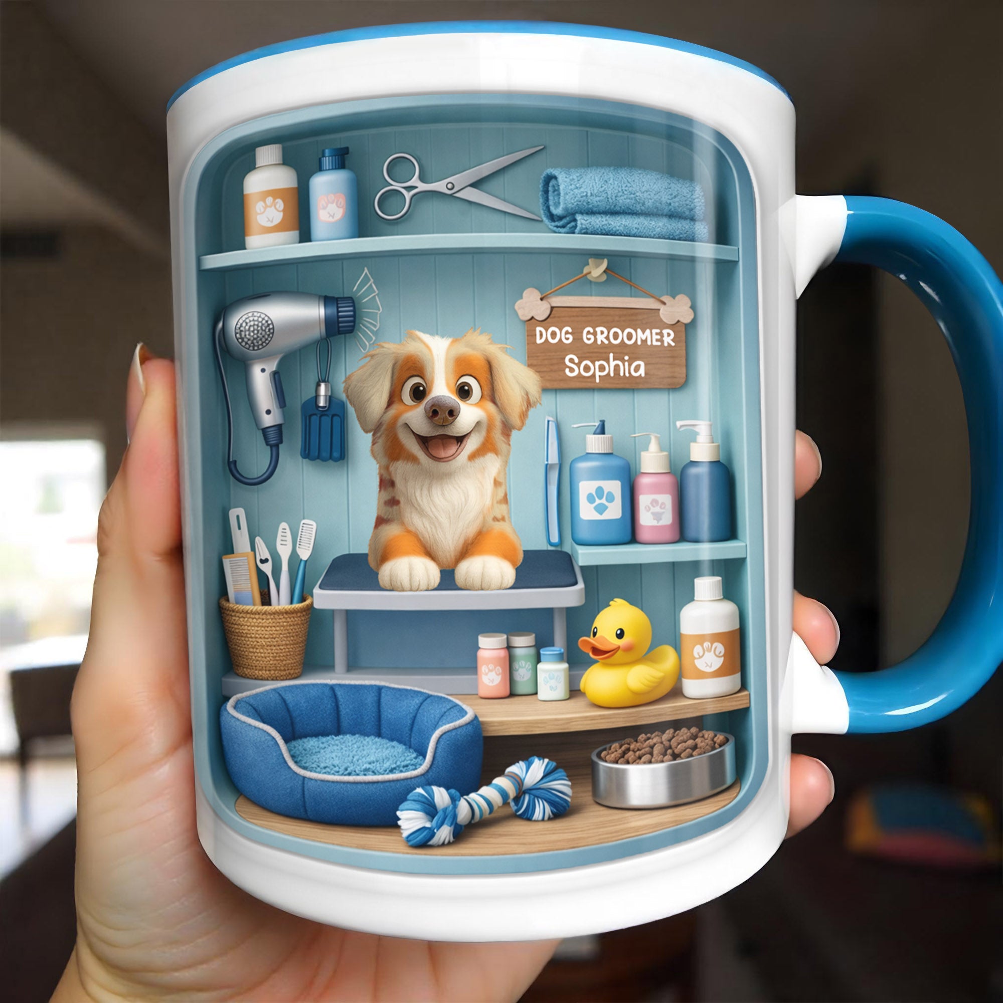 Personalized Dog Groomer With Adorable Puppy And Grooming Tools Accent Mug Gifts For Dog Lovers - Image 2