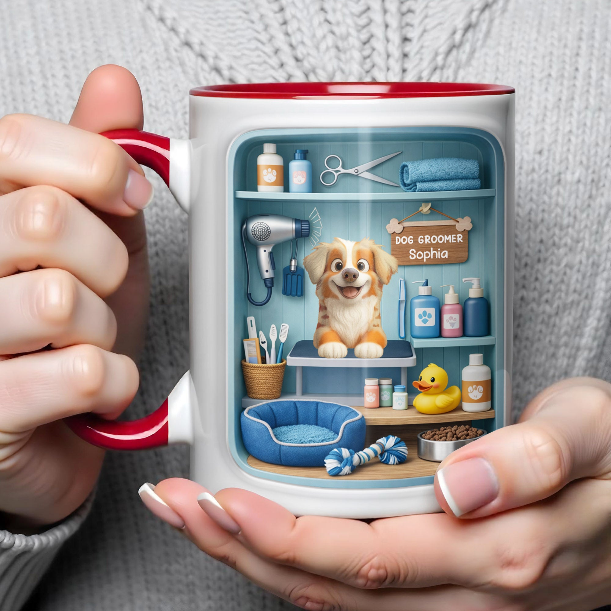 Personalized Dog Groomer With Adorable Puppy And Grooming Tools Accent Mug Gifts For Dog Lovers - Image 4