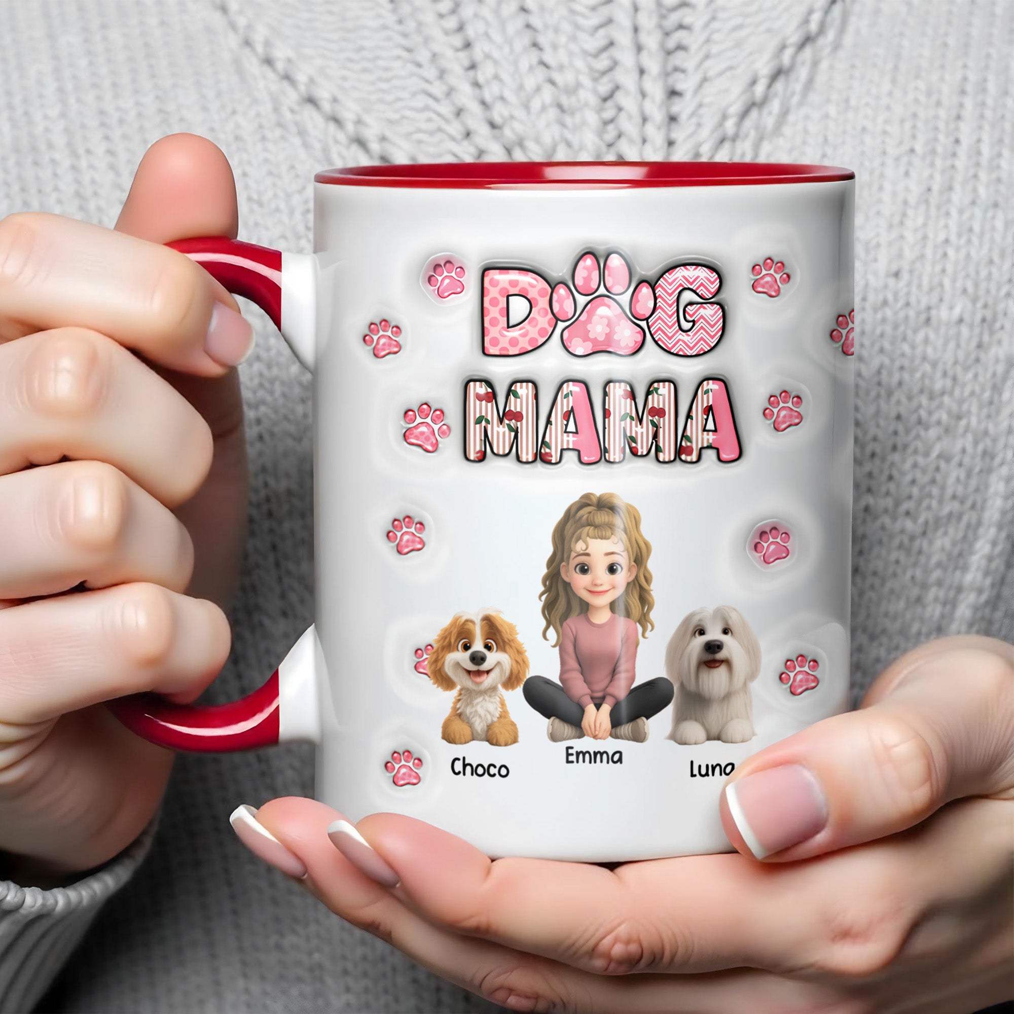Personalized Dog Mom With Cute Cartoon Dogs And Paws Design Accent Mug Gifts For Dog Lovers - Image 3