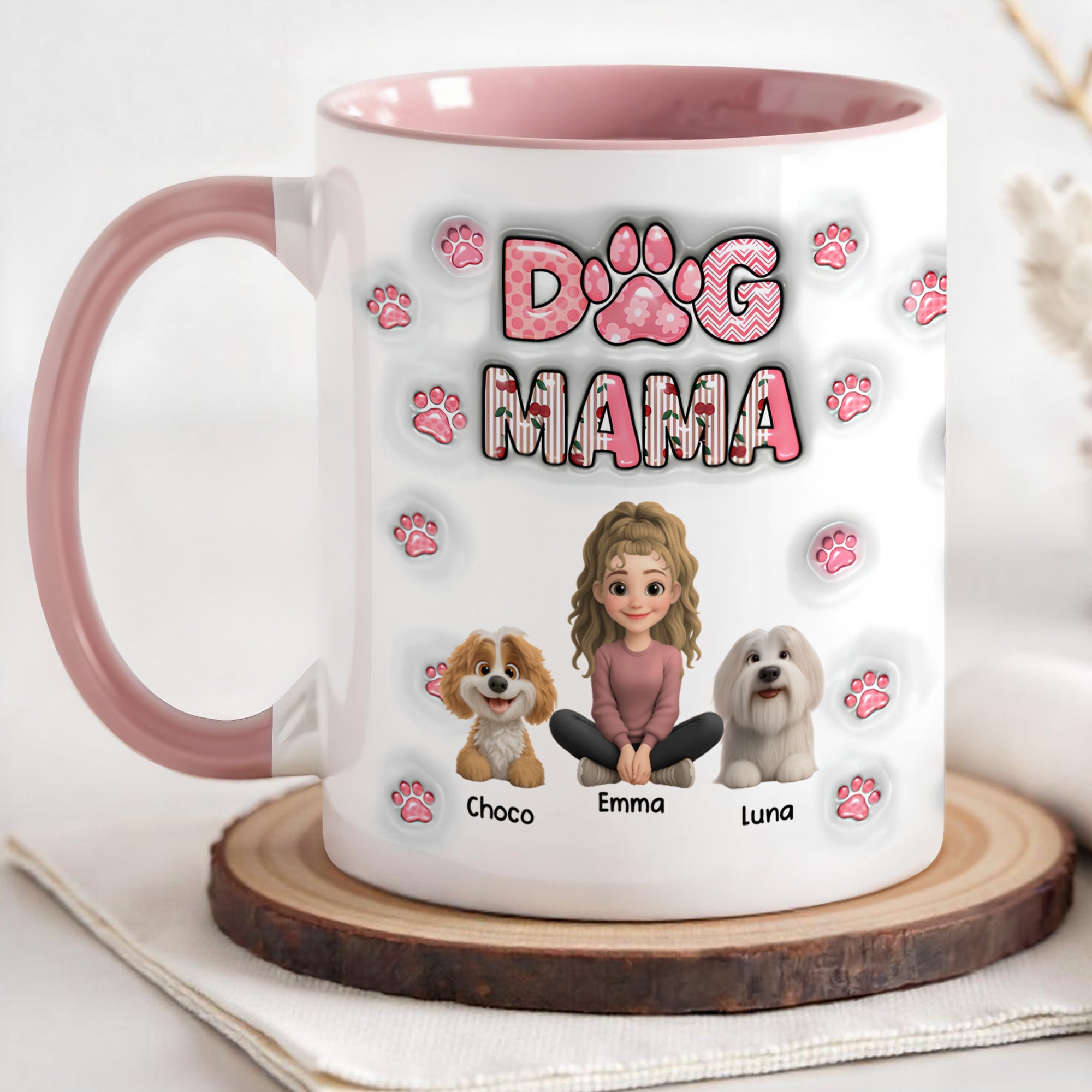 Personalized Dog Mom With Cute Cartoon Dogs And Paws Design Accent Mug Gifts For Dog Lovers - Image 2