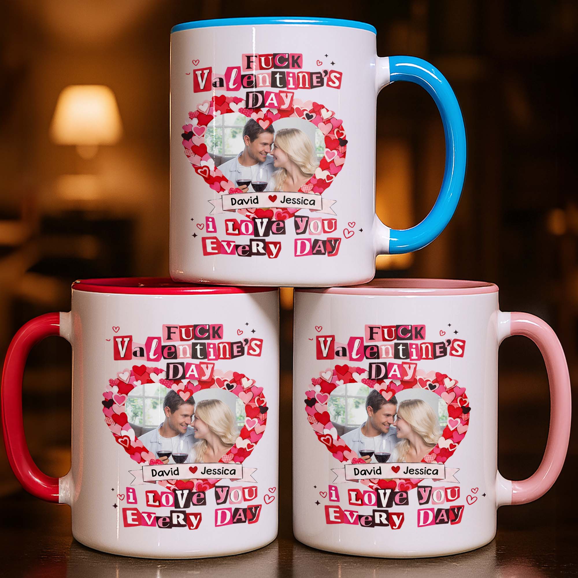 Personalized Fck Valentine's Day I Love You Every Day Accent Mug Funny Couples Gifts - Image 2