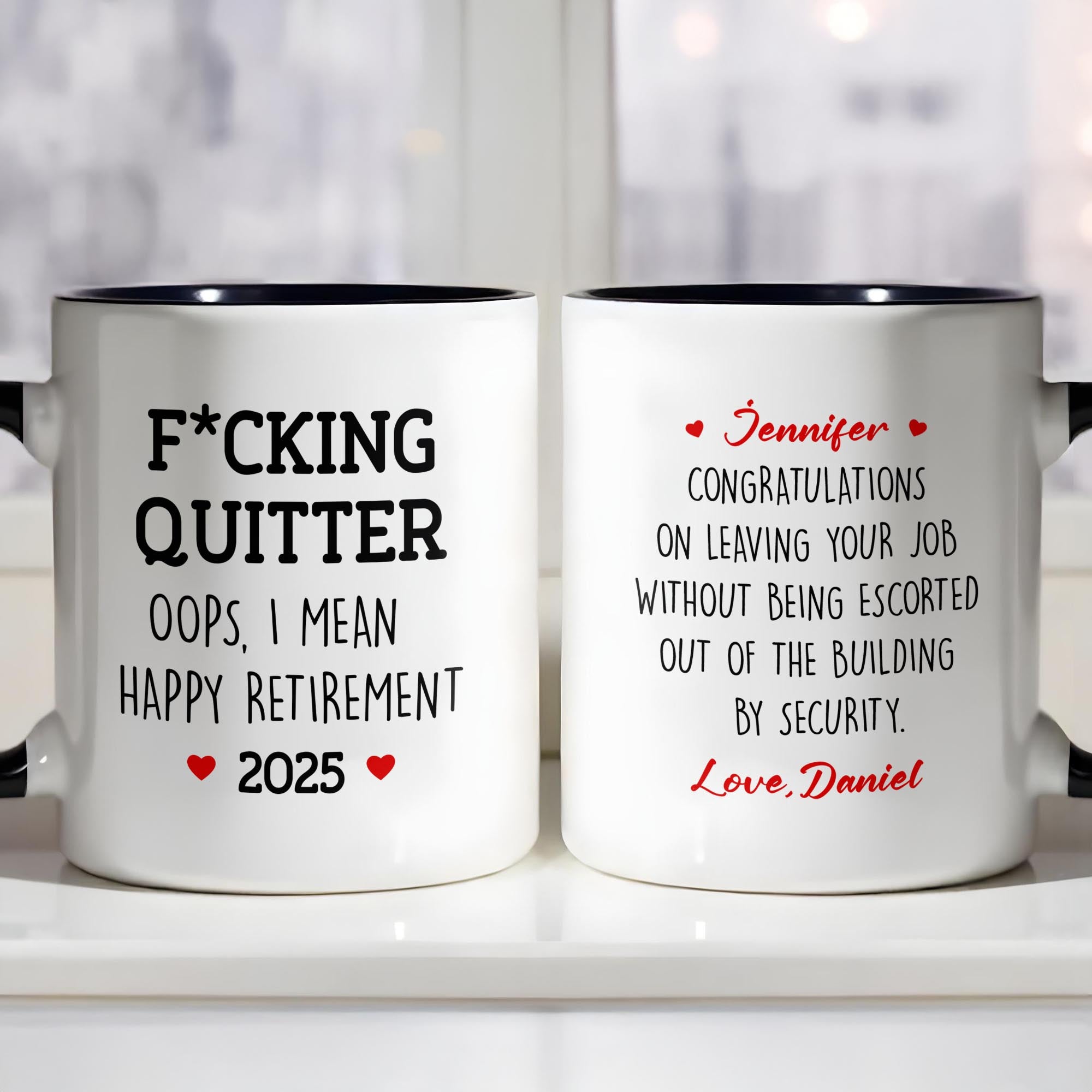 Personalized Fcking Quitter Oops I Mean Happy Retirement Accent Mug Funny Retirement Gifts