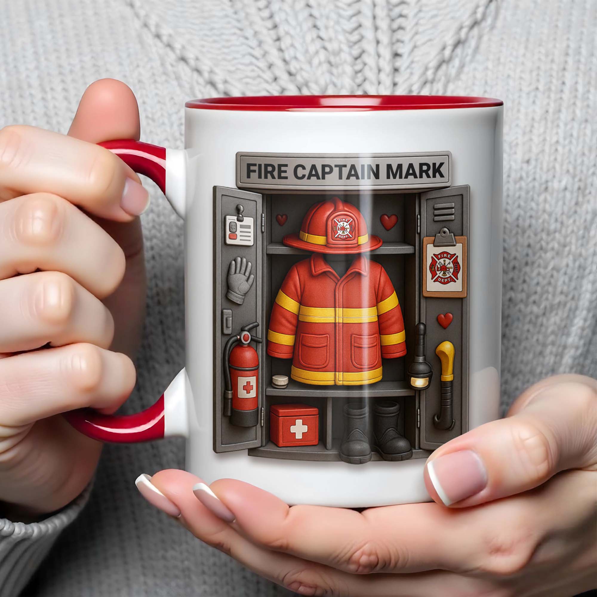 Personalized Fire Captain Mark Firefighter Gear And Badge Accent Mug Gifts For Fireman - Image 4