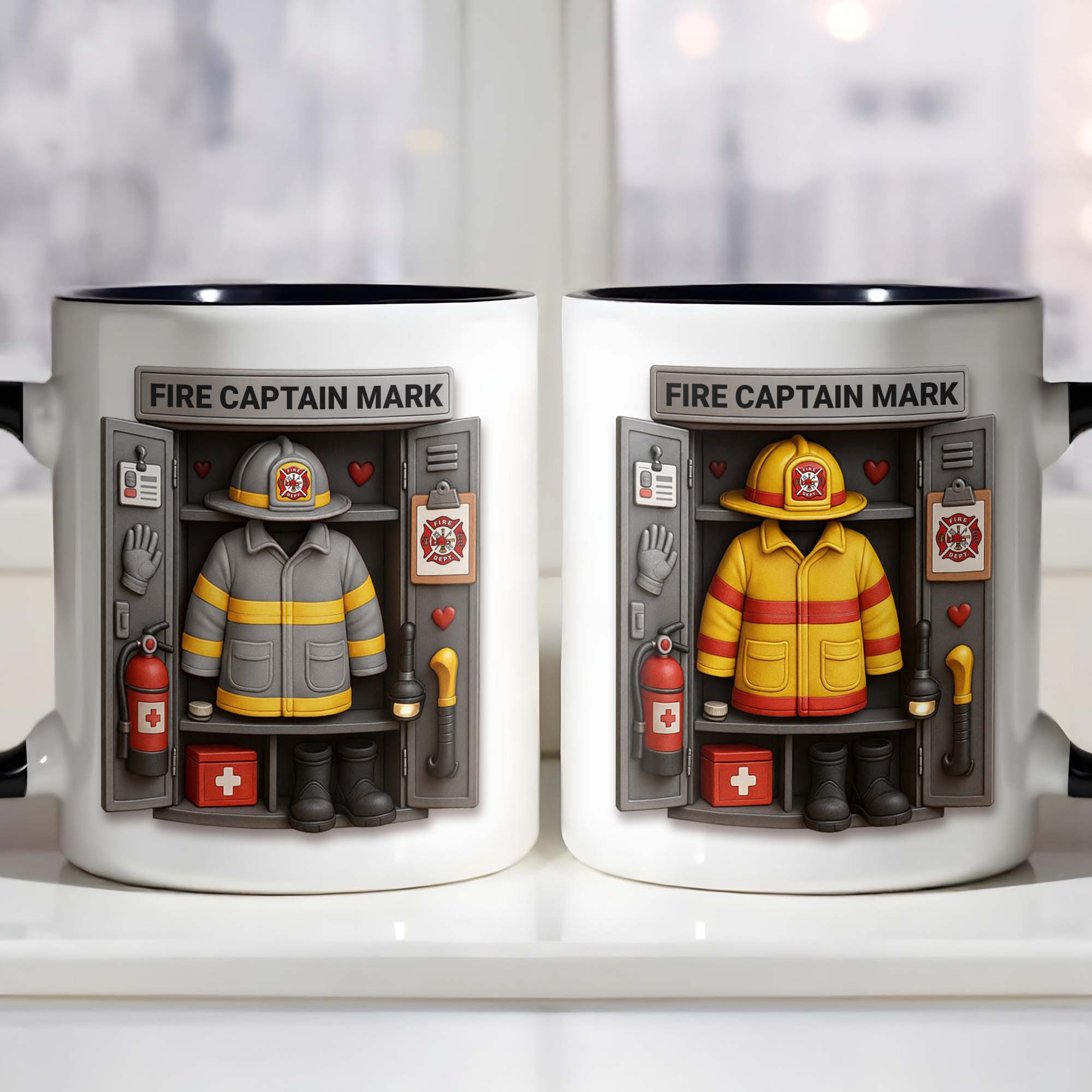 Personalized Fire Captain Mark Firefighter Gear And Badge Accent Mug Gifts For Fireman