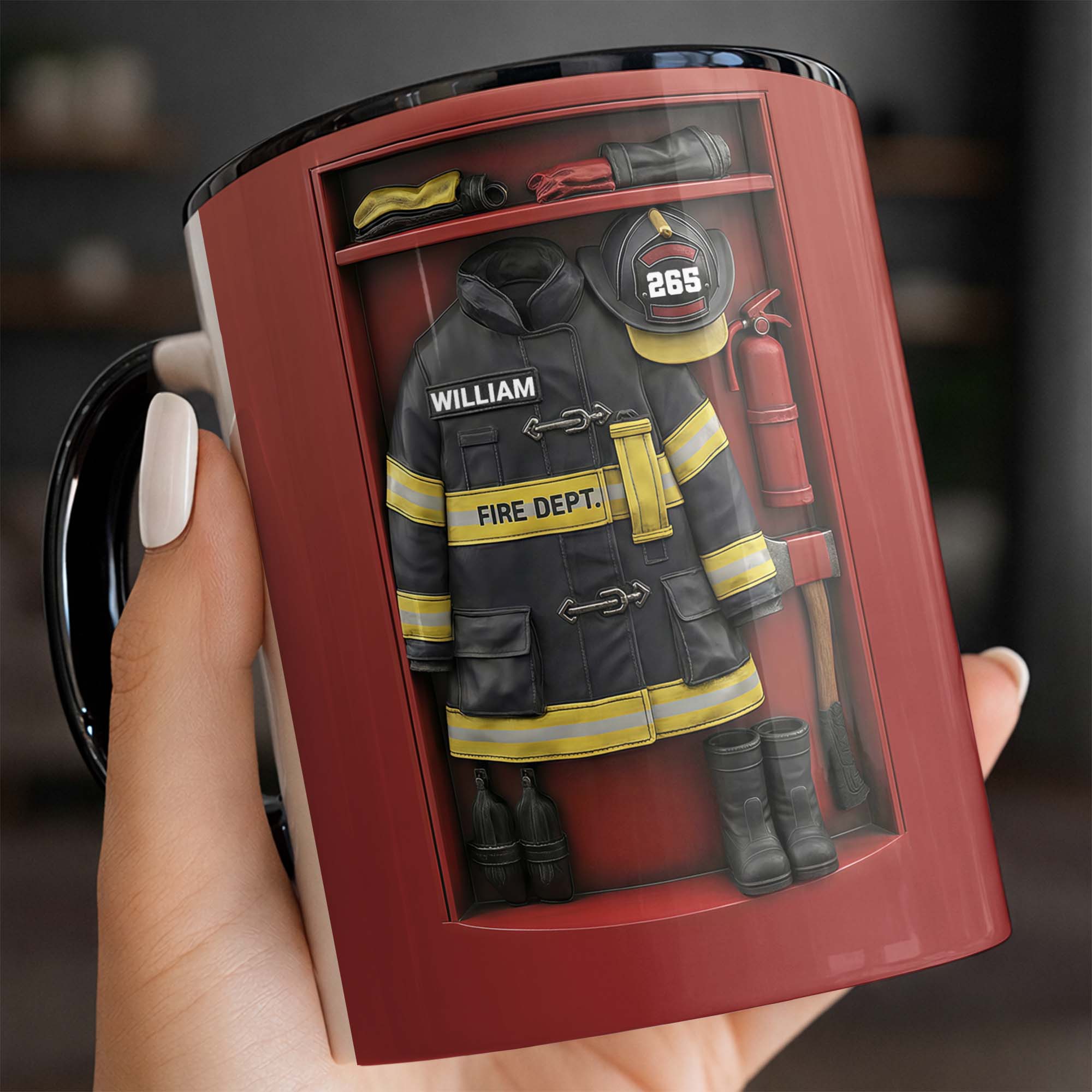 Personalized Fire Dept Gear And Equipment Locker Design Accent Mug Gift For Firefighter - Image 2