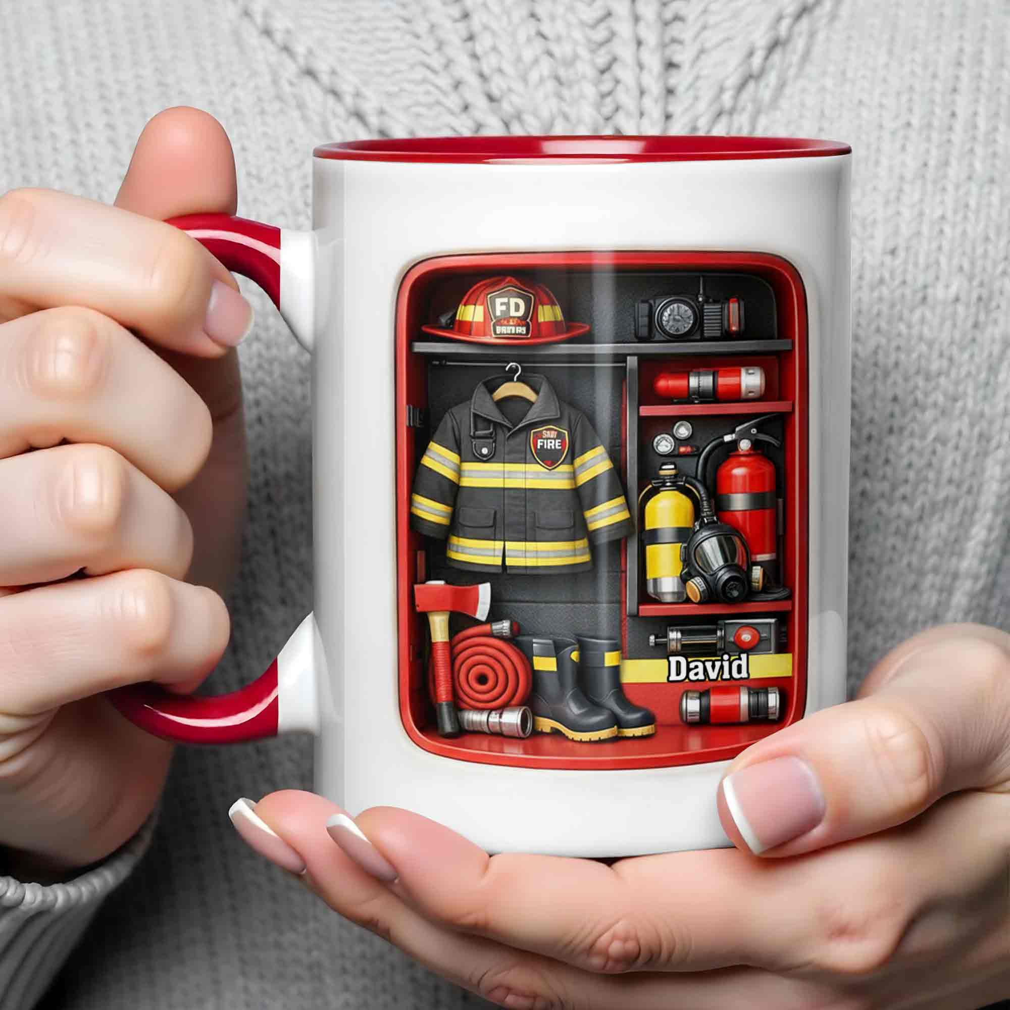 Personalized Firefighter Gear Locker With Helmet And Axe Accent Mug Present For Fireman - Image 4