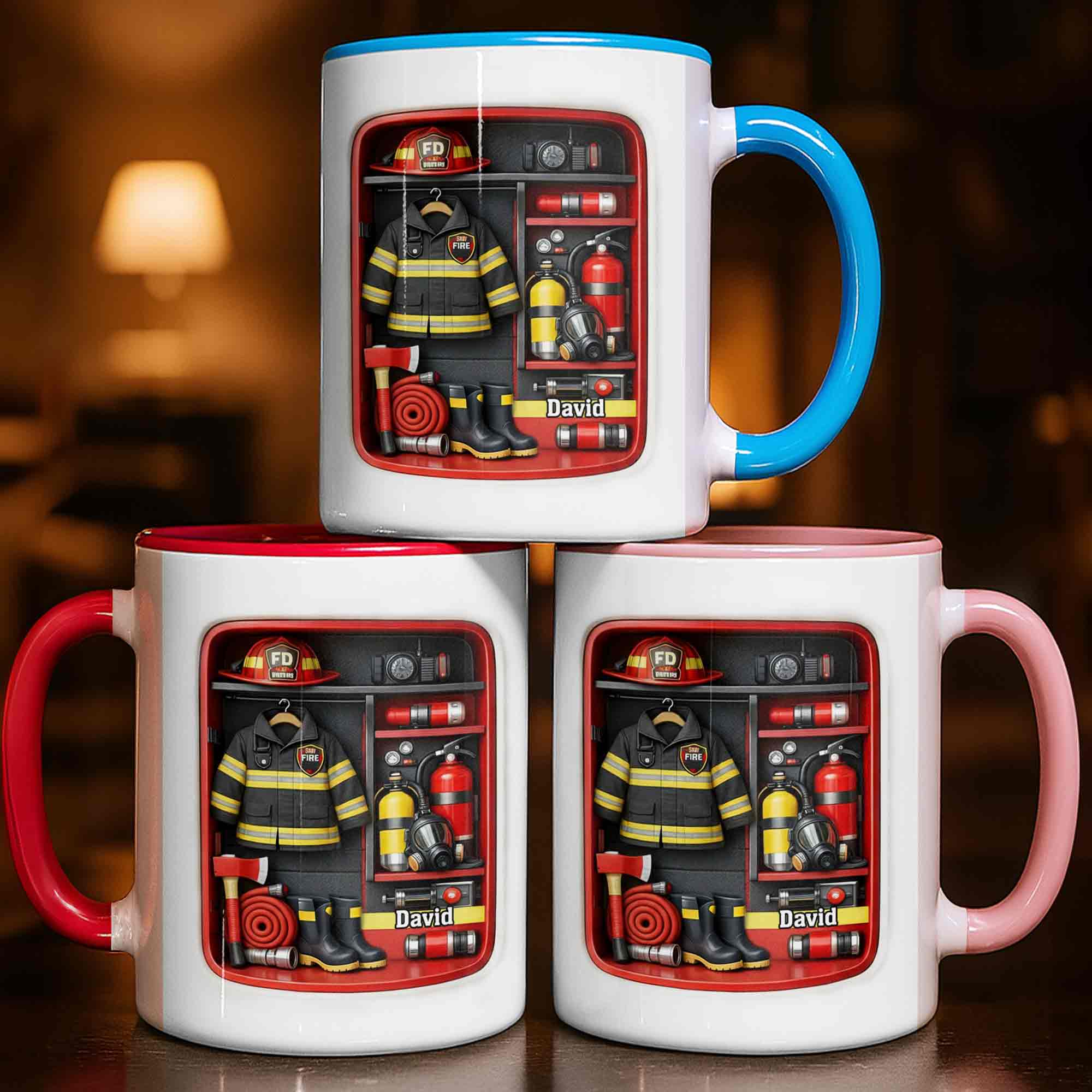 Personalized Firefighter Gear Locker With Helmet And Axe Accent Mug Present For Fireman - Image 2