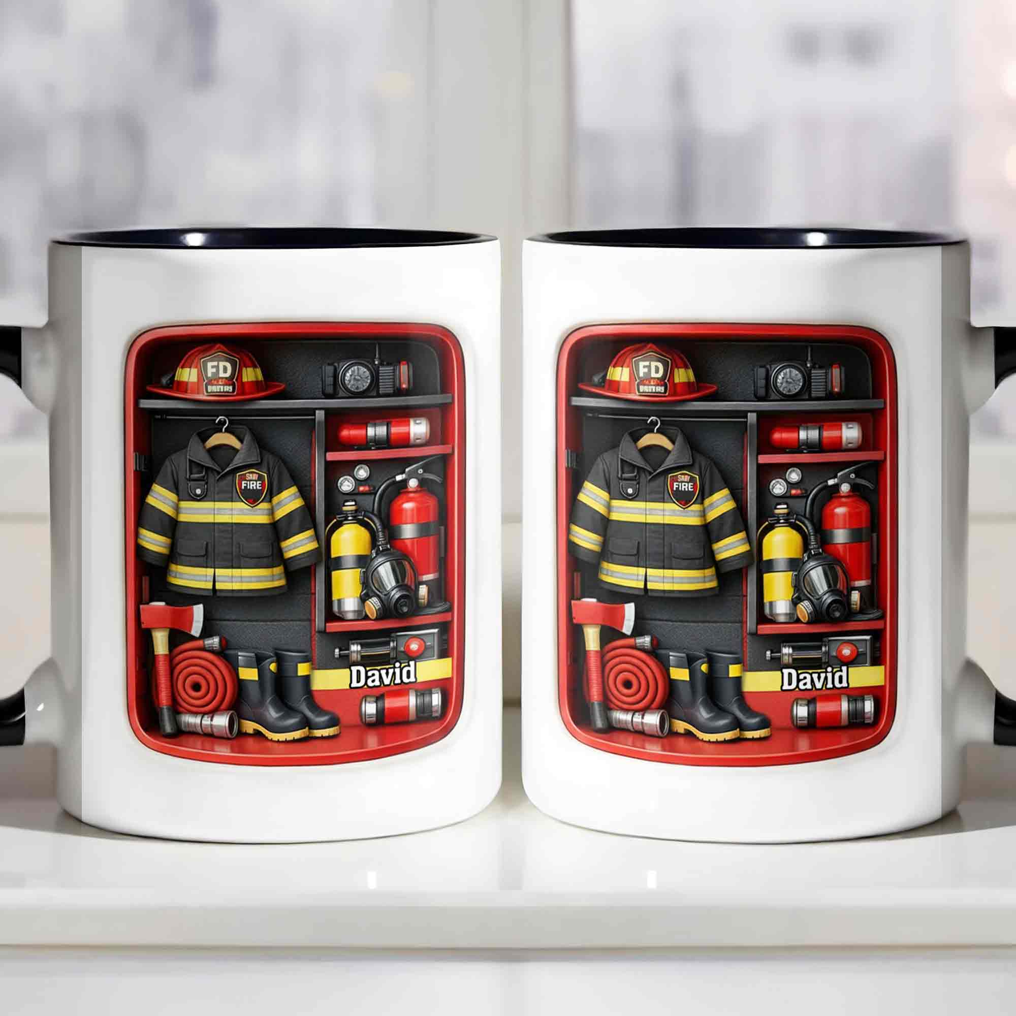 Personalized Firefighter Gear Locker With Helmet And Axe Accent Mug Present For Fireman