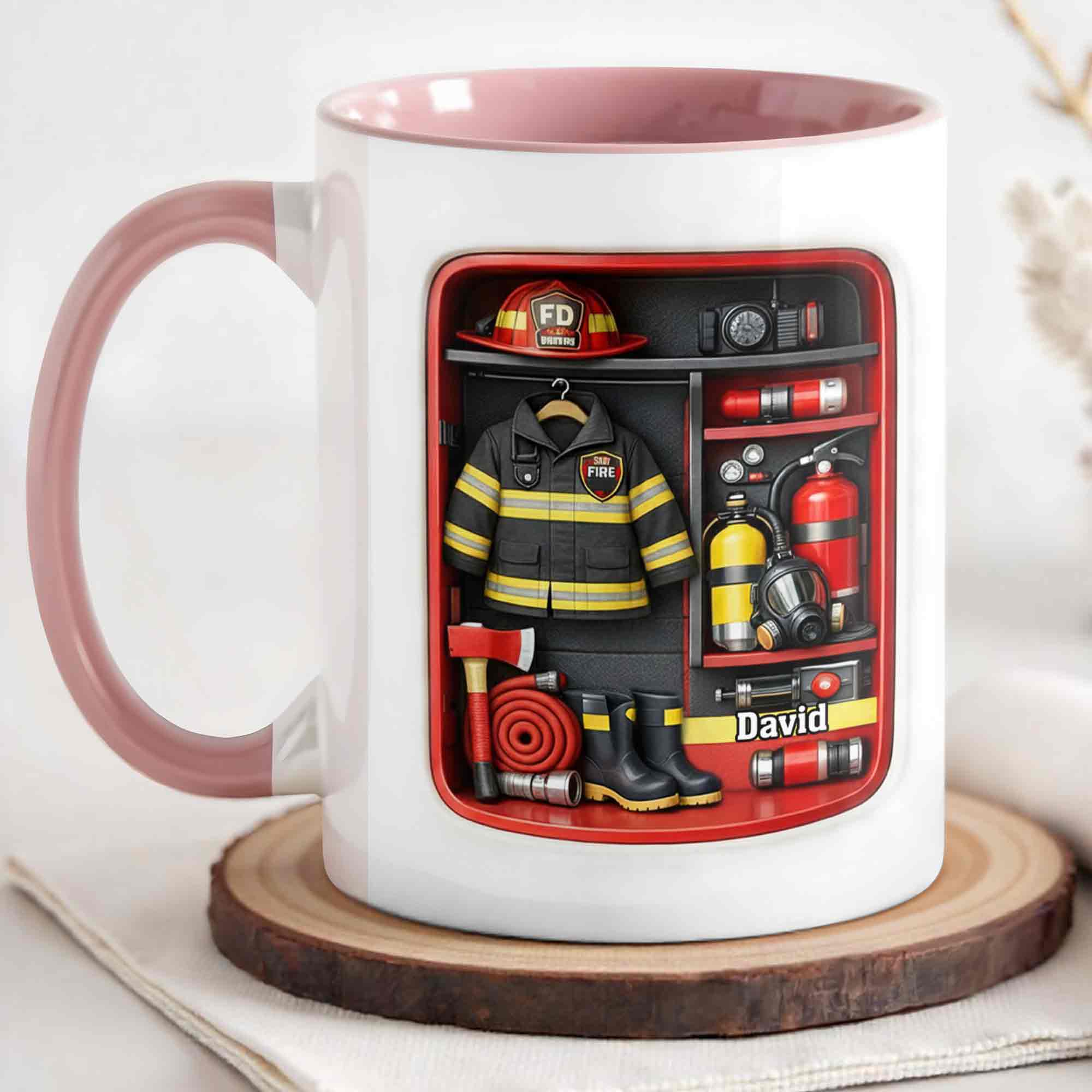 Personalized Firefighter Gear Locker With Helmet And Axe Accent Mug Present For Fireman - Image 3