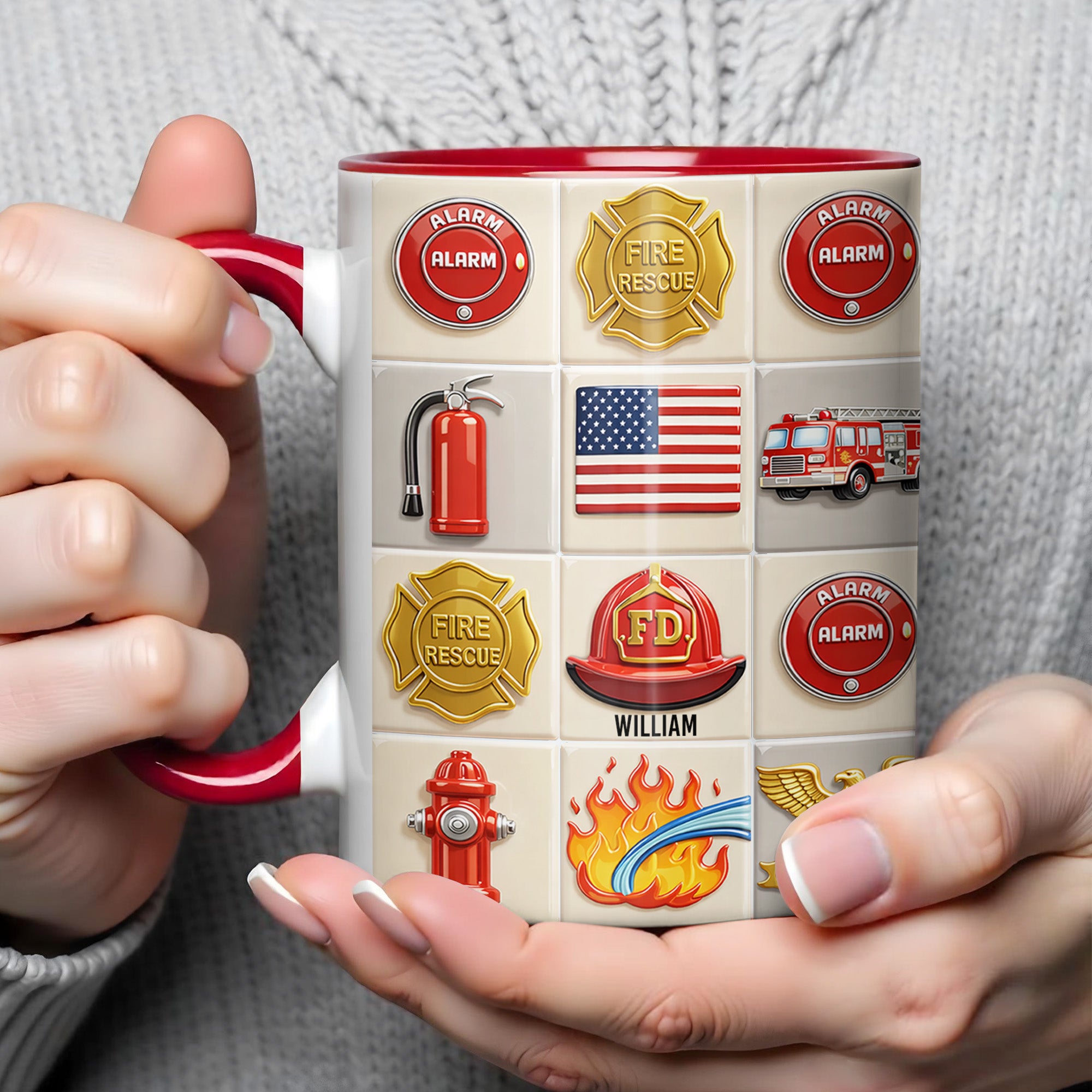 Personalized Firefighter Themed Accent Mug American Flag Coffee Cup Gifts For Fireman - Image 4