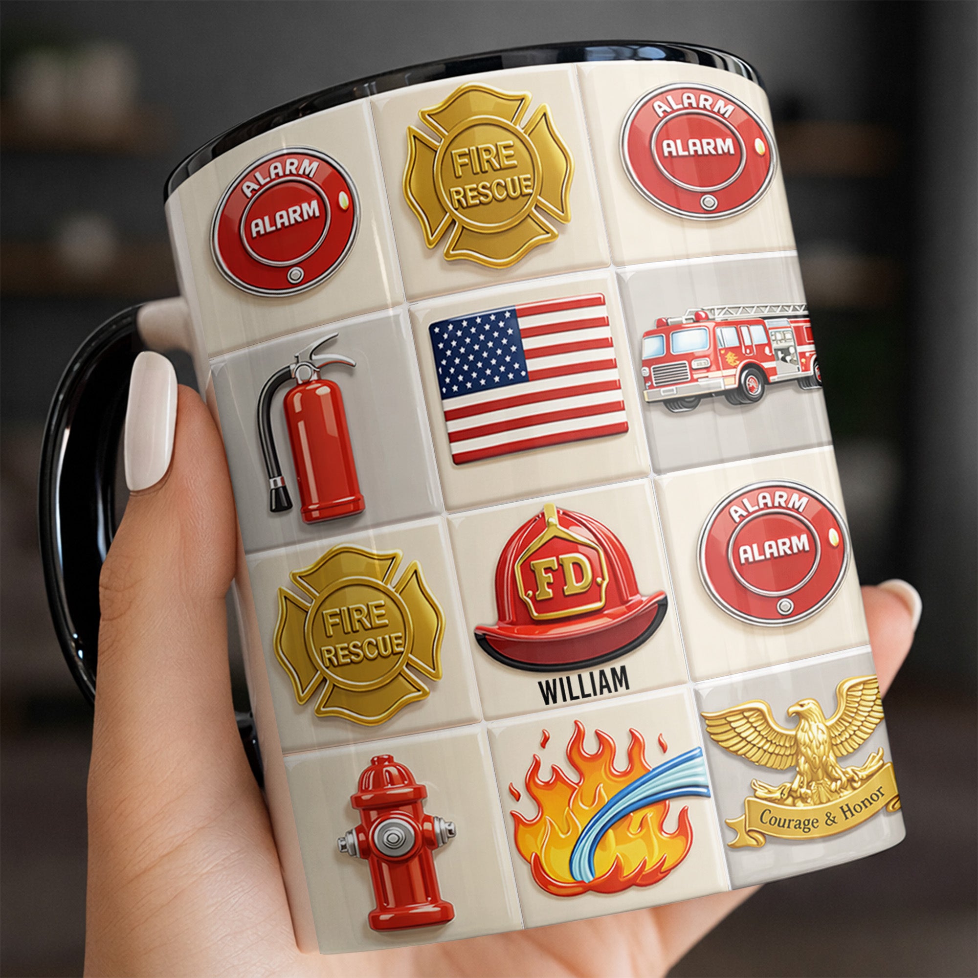 Personalized Firefighter Themed Accent Mug American Flag Coffee Cup Gifts For Fireman - Image 3