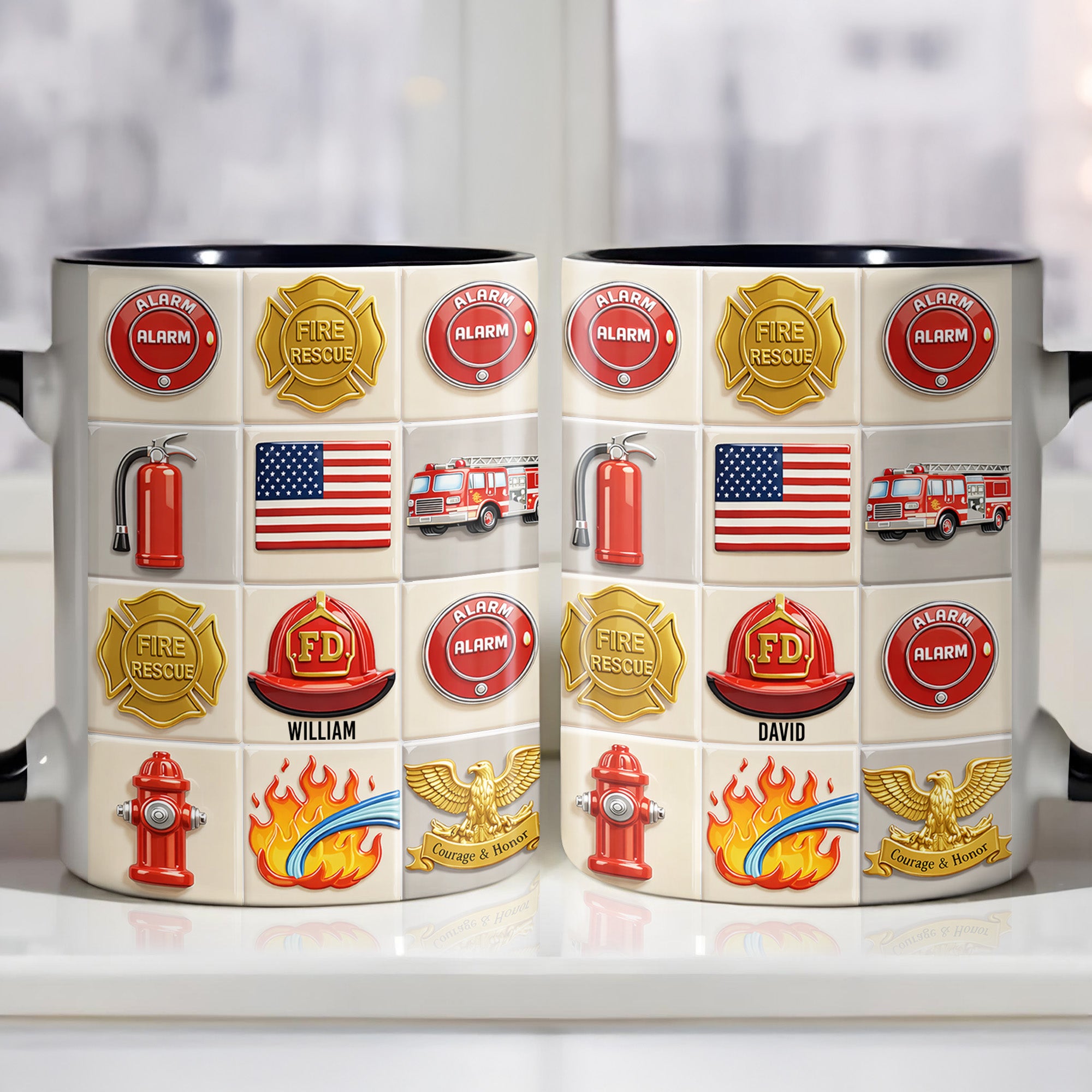 Personalized Firefighter Themed Accent Mug American Flag Coffee Cup Gifts For Fireman