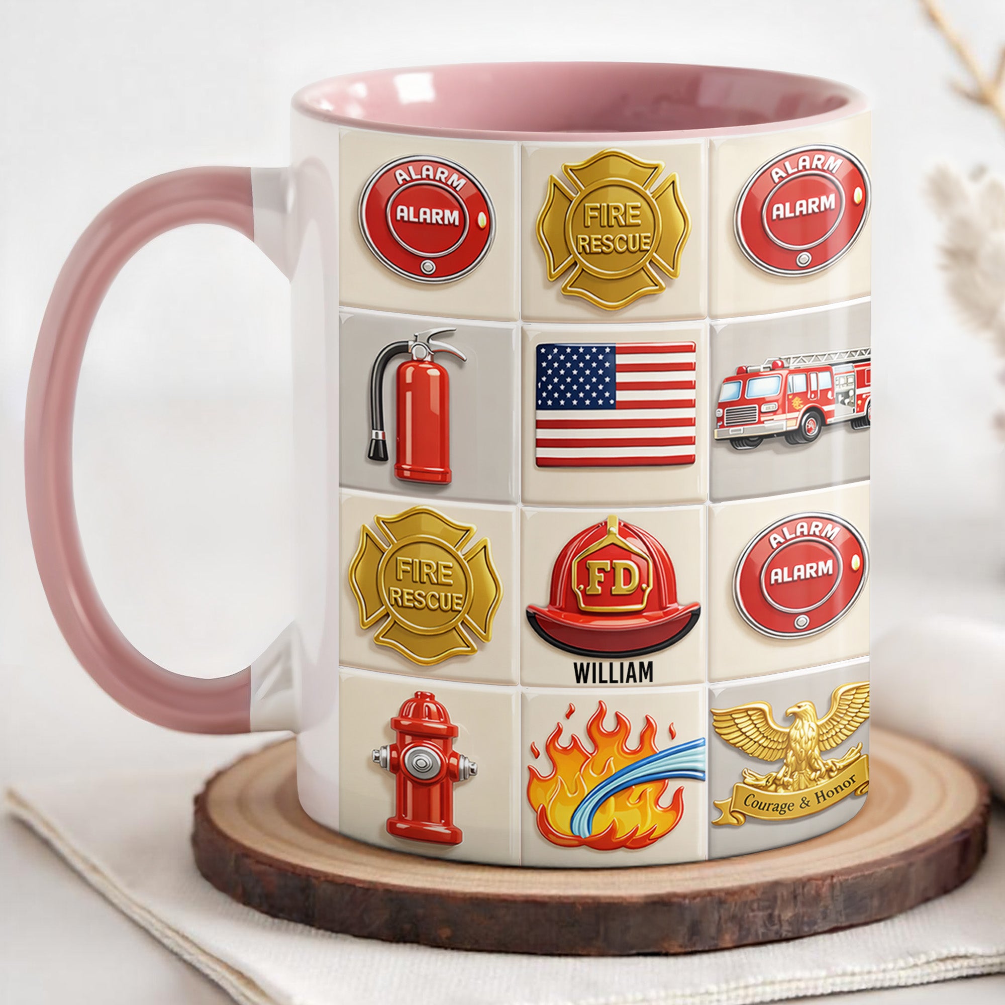 Personalized Firefighter Themed Accent Mug American Flag Coffee Cup Gifts For Fireman - Image 2