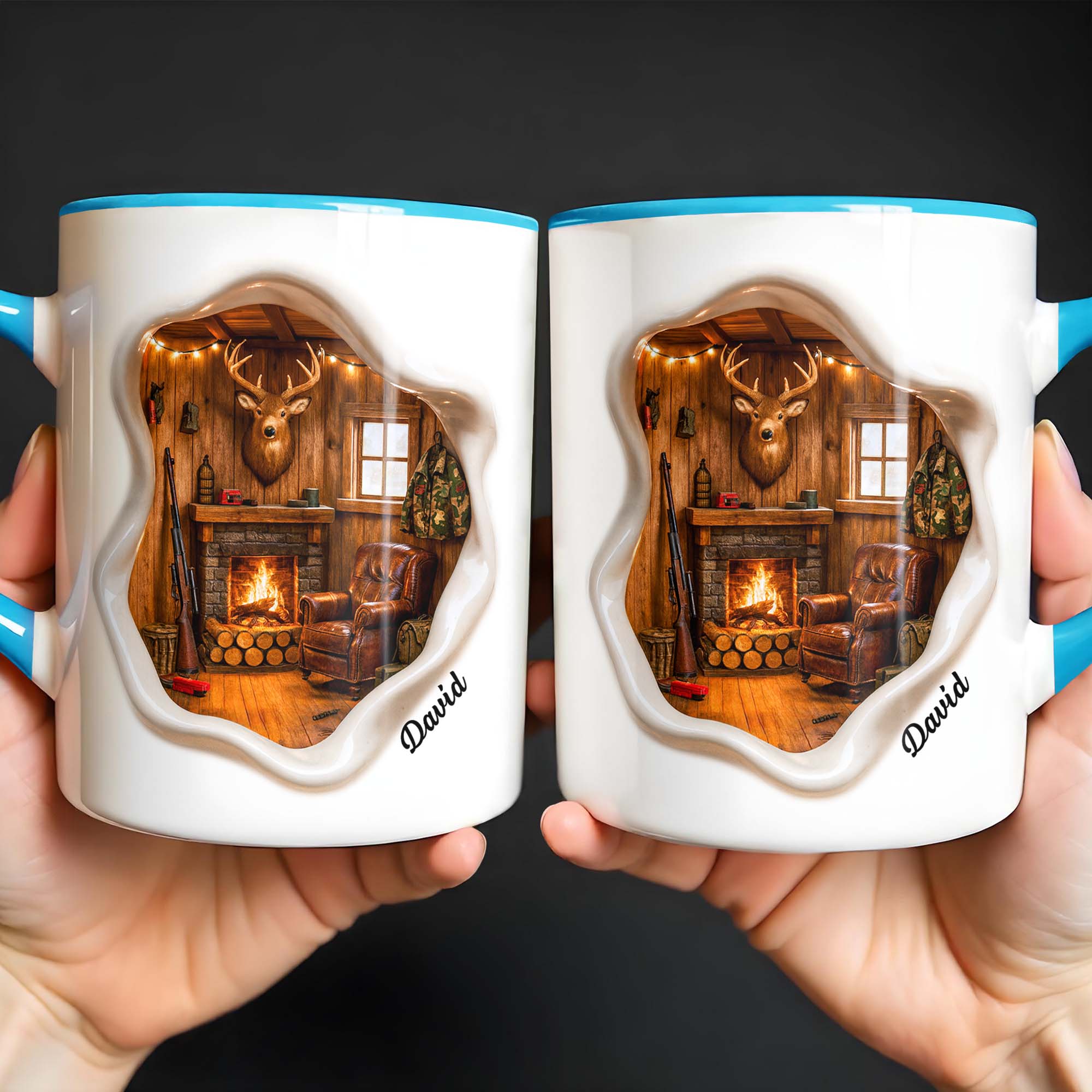 Personalized Fireplace And Deer Head Accent Mug Best Gifts For Deer Hunter - Image 3