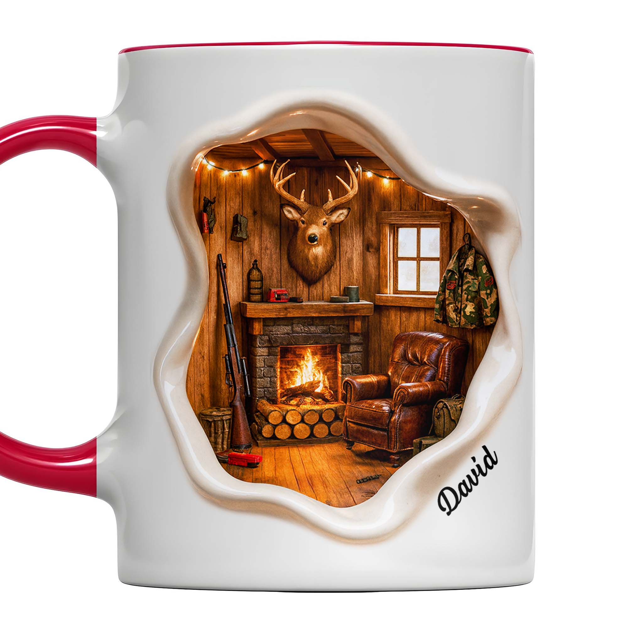 Personalized Fireplace And Deer Head Accent Mug Best Gifts For Deer Hunter - Image 6