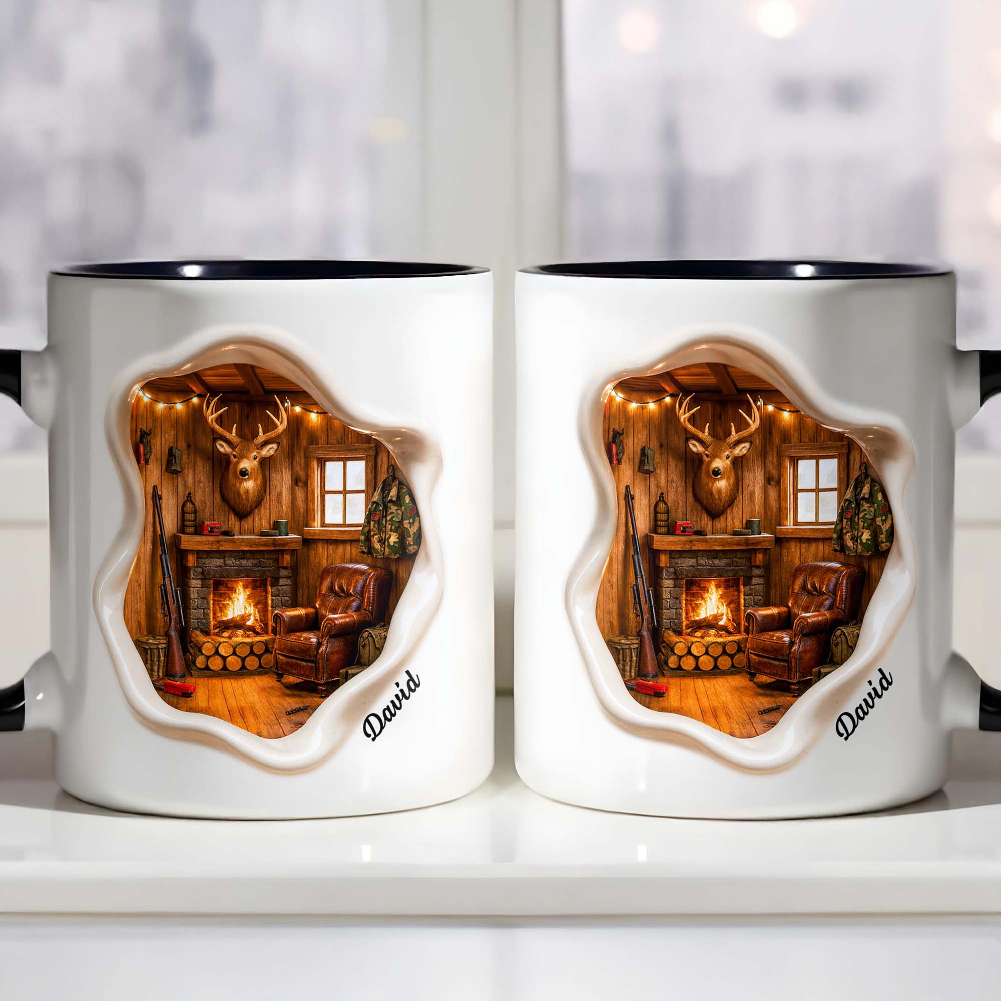 Personalized Fireplace And Deer Head Accent Mug Best Gifts For Deer Hunter