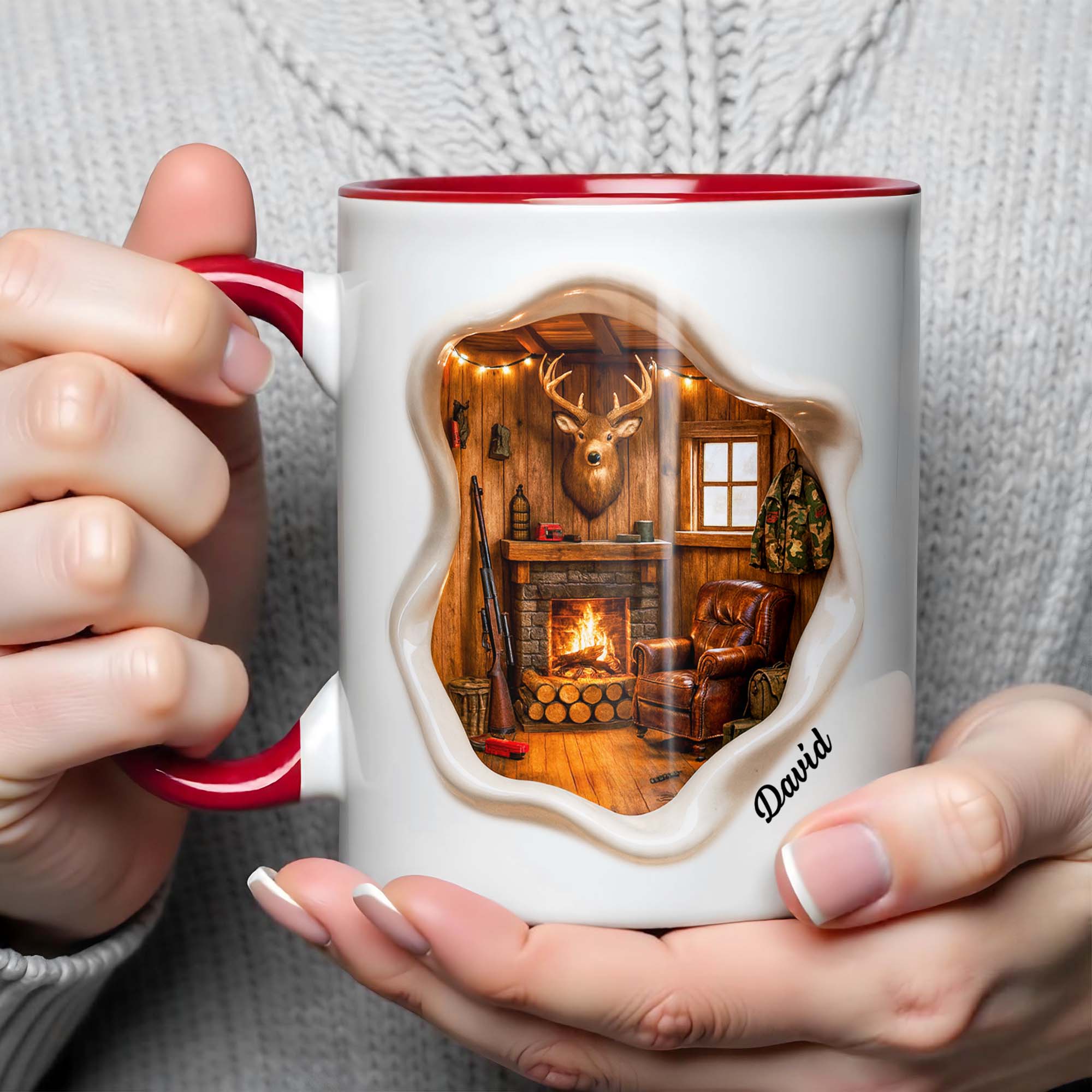 Personalized Fireplace And Deer Head Accent Mug Best Gifts For Deer Hunter - Image 5
