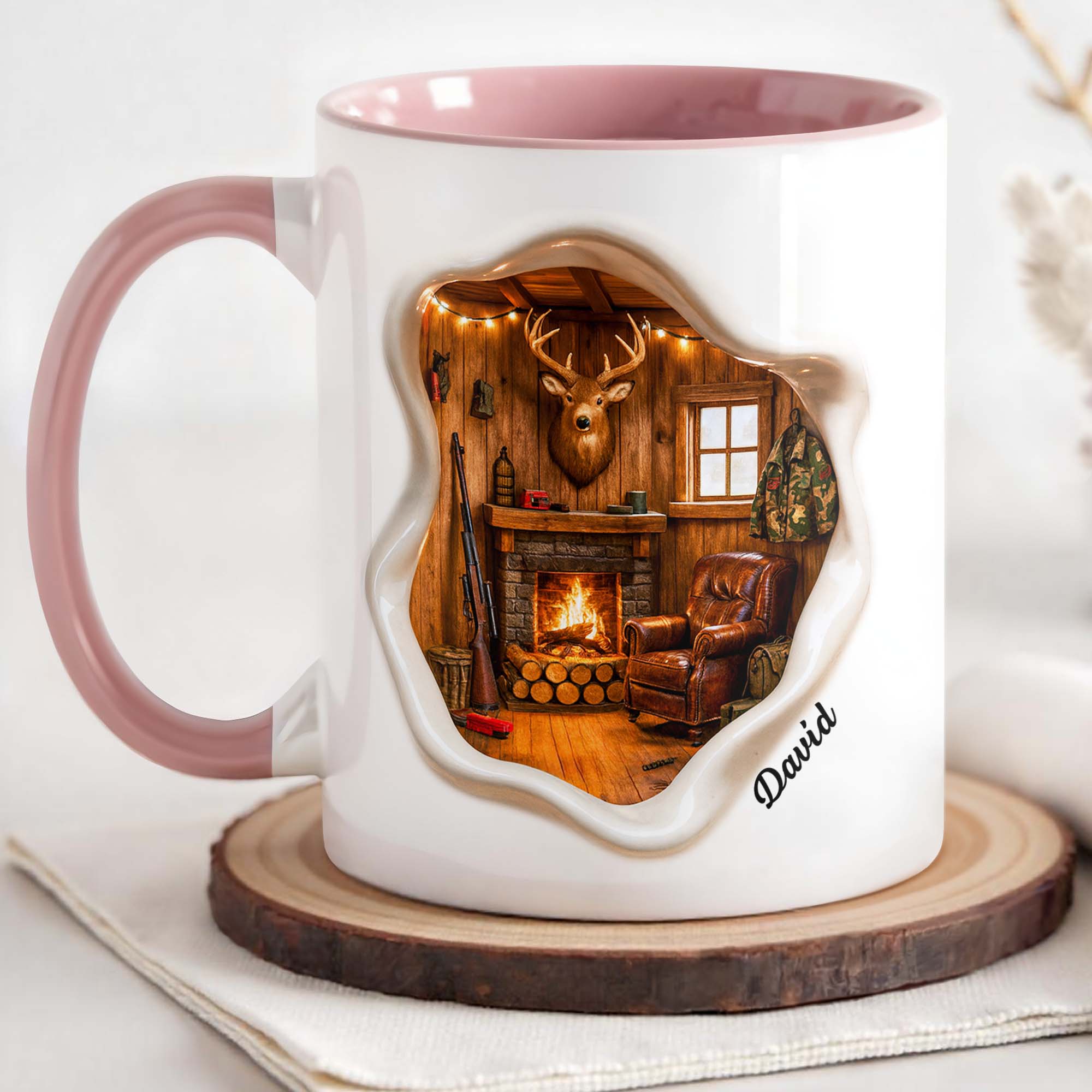 Personalized Fireplace And Deer Head Accent Mug Best Gifts For Deer Hunter - Image 4