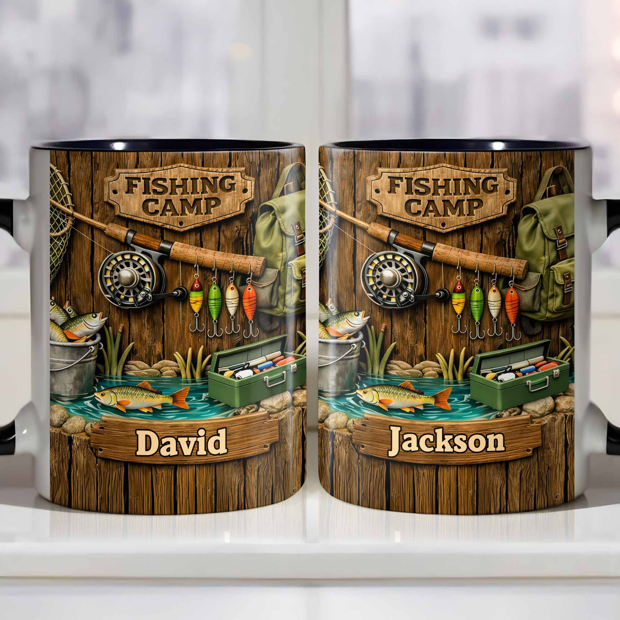 Personalized Fishing Camp Gear With Fishing Rod And Fish Accent Mug Gifts For Fisherman