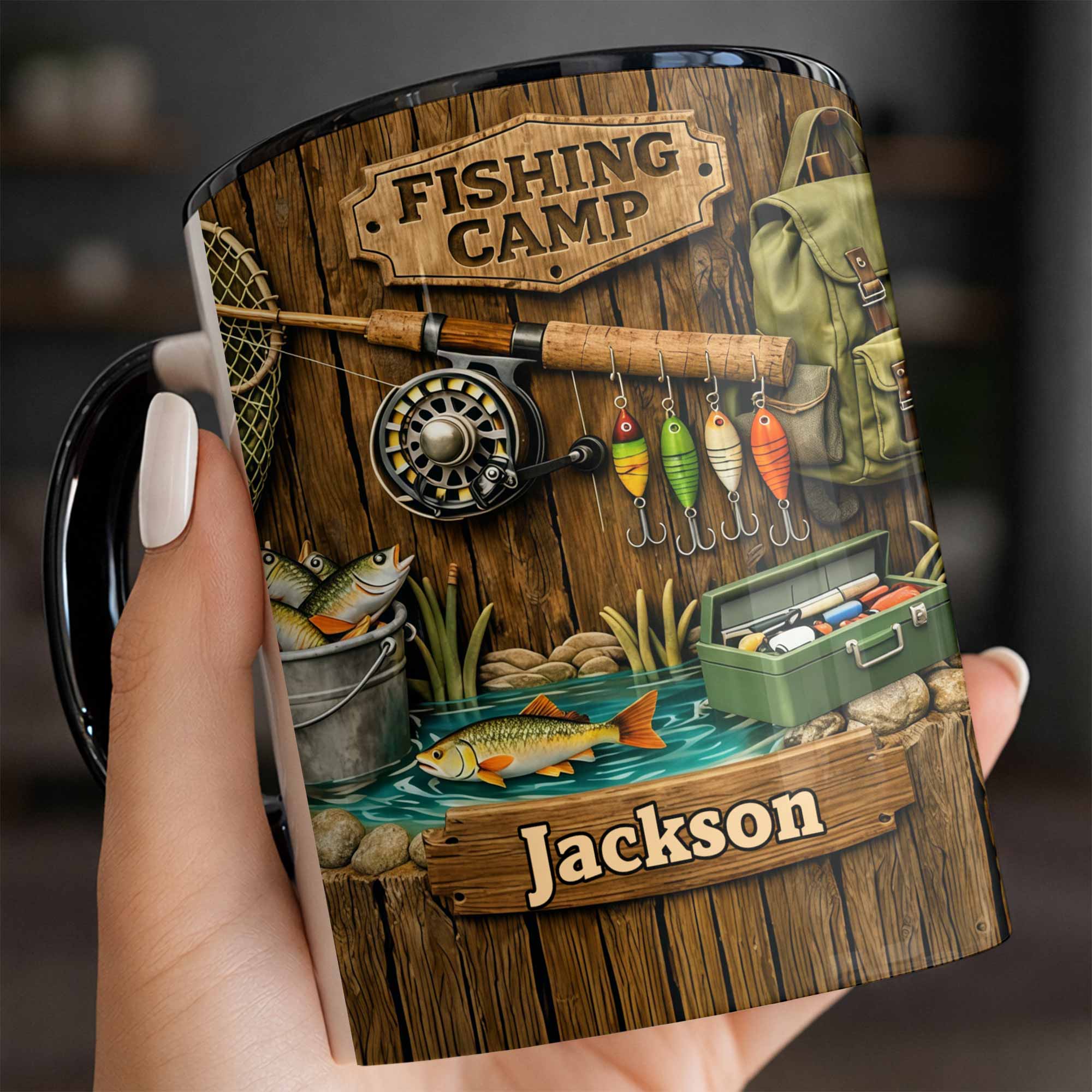 Personalized Fishing Camp Gear With Fishing Rod And Fish Accent Mug Gifts For Fisherman - Image 7