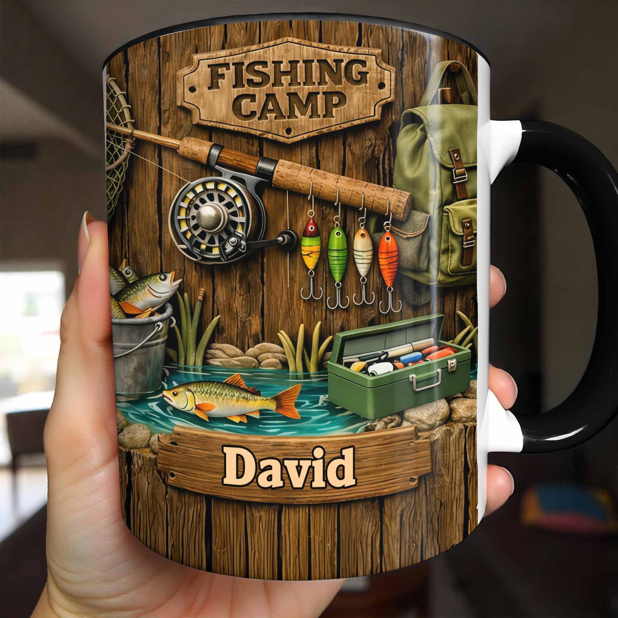 Personalized Fishing Camp Gear With Fishing Rod And Fish Accent Mug Gifts For Fisherman - Image 2