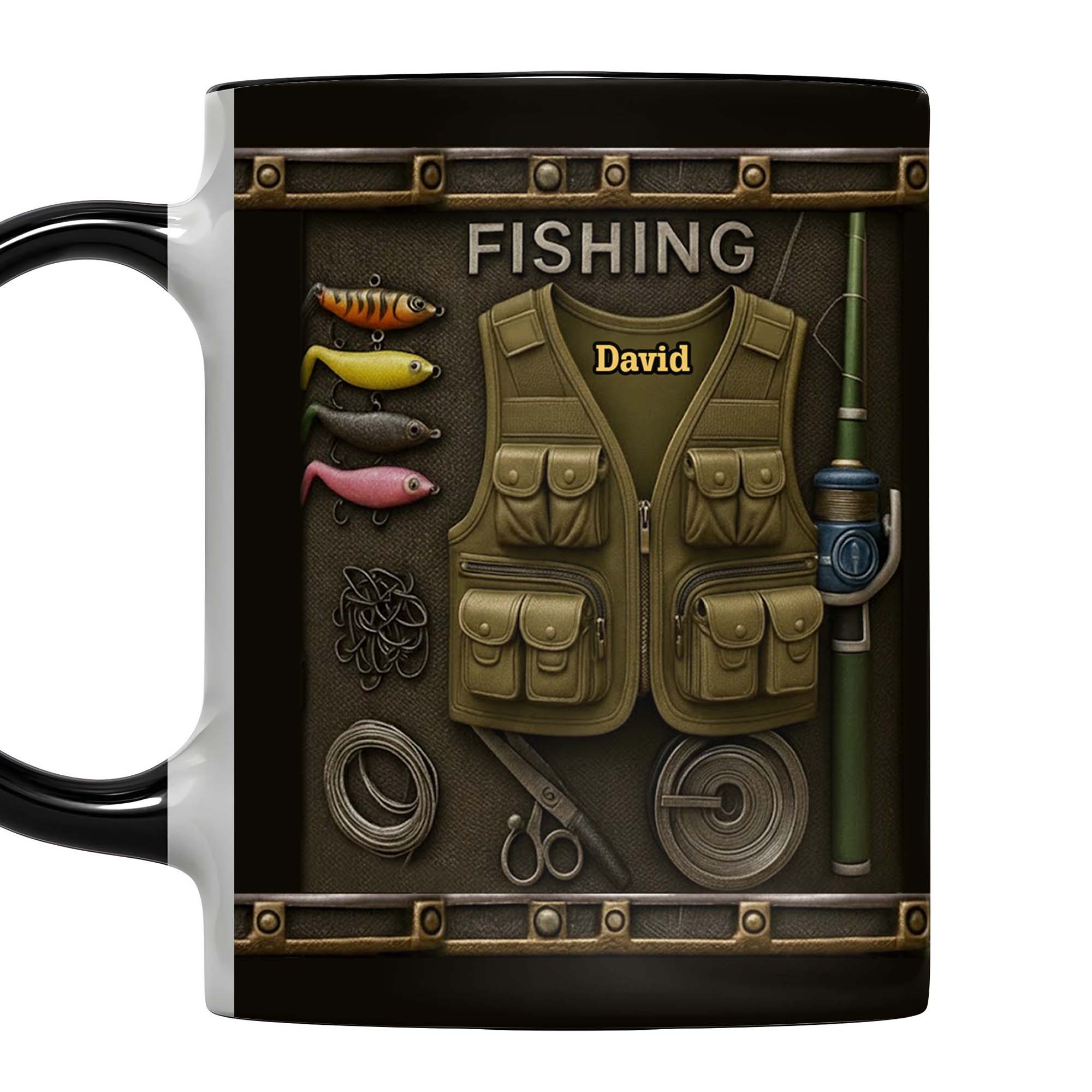 Personalized Fishing Themed Design With Vest and Lures Accent Mug Gifts For Fisherman - Image 7