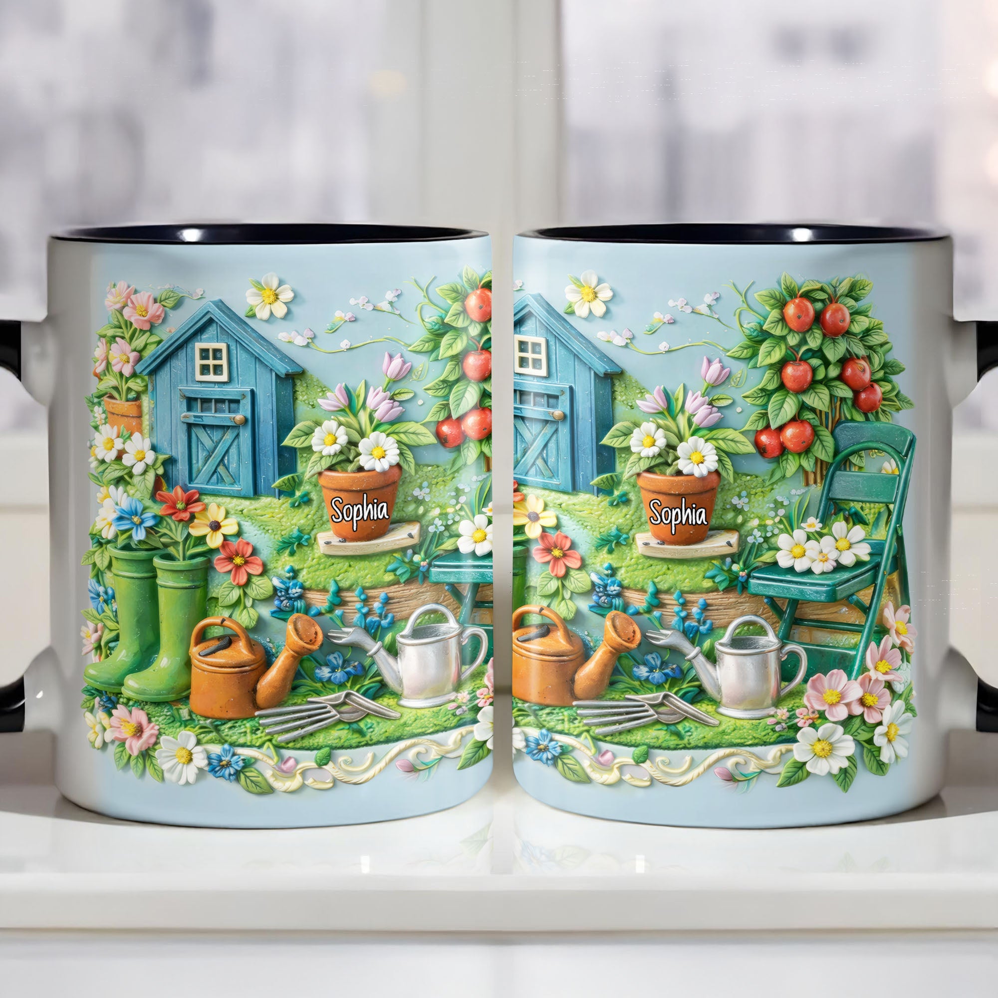 Personalized Flowers And Gardening Tools Accent Mug Gifts For Garden Lovers