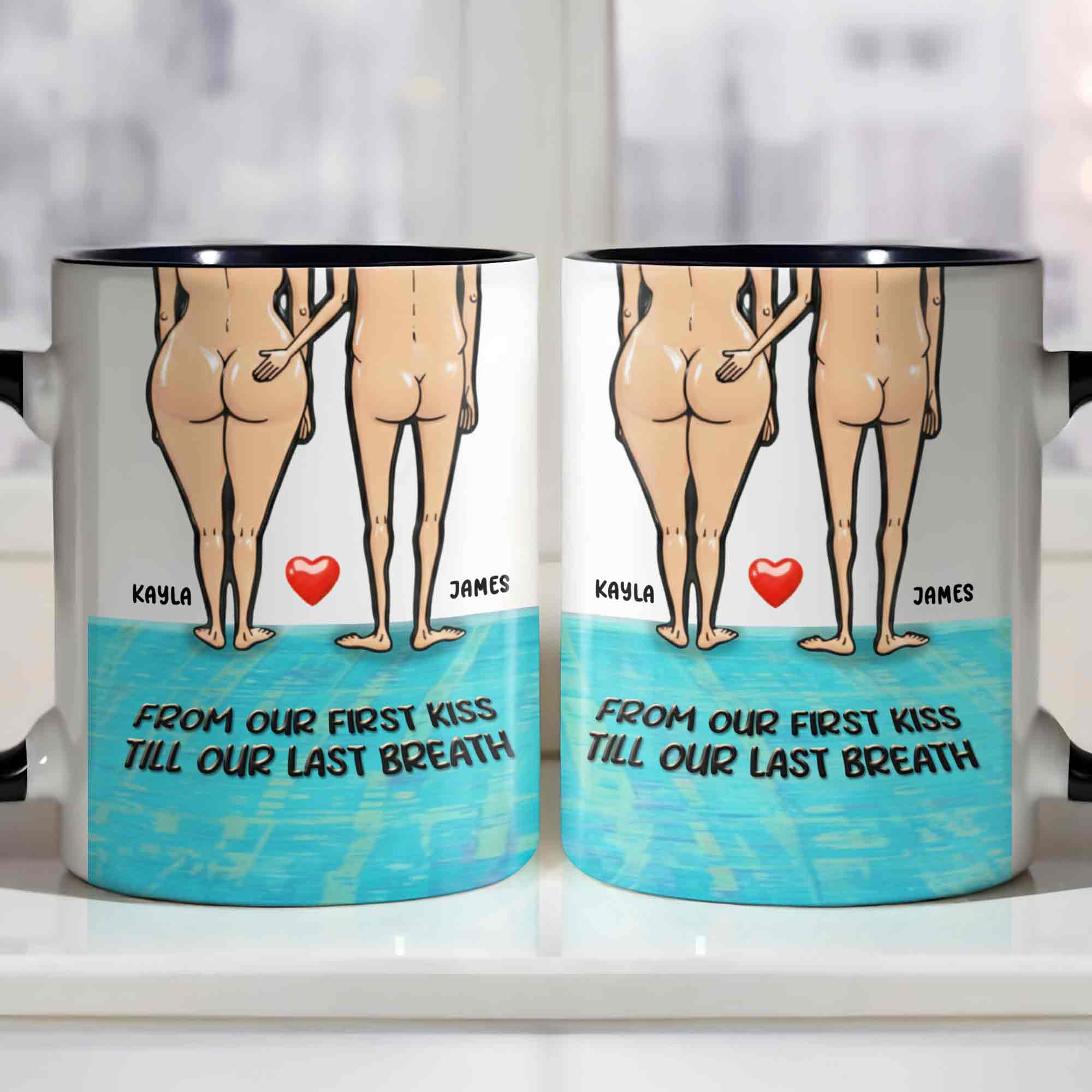 Personalized From Our First Kiss Till Our Last Breath Accent Mug Funny Gifts For Couples