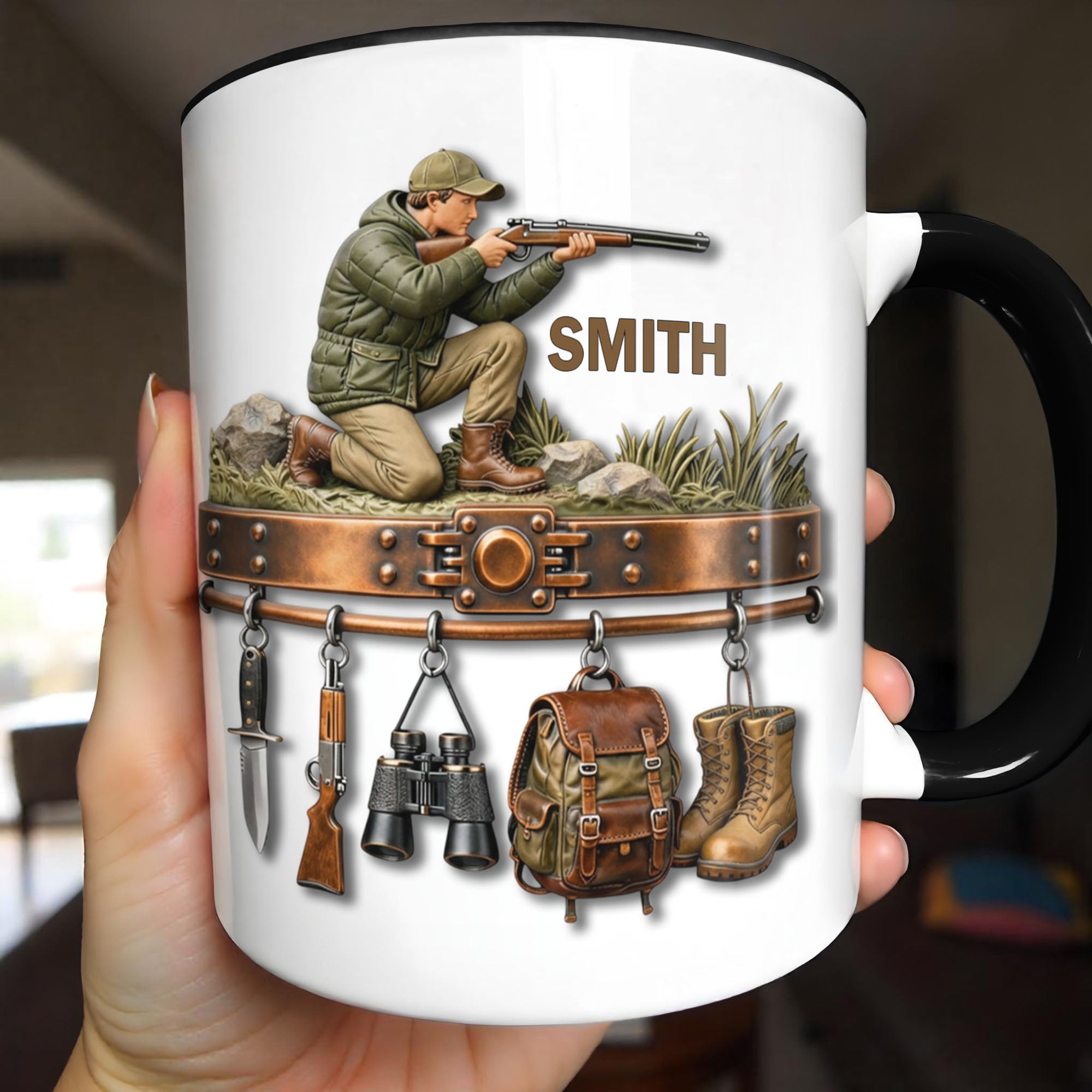 Personalized Gear Rack Rifle Binoculars And Backpack Accent Mug Gifts For Hunters - Image 5