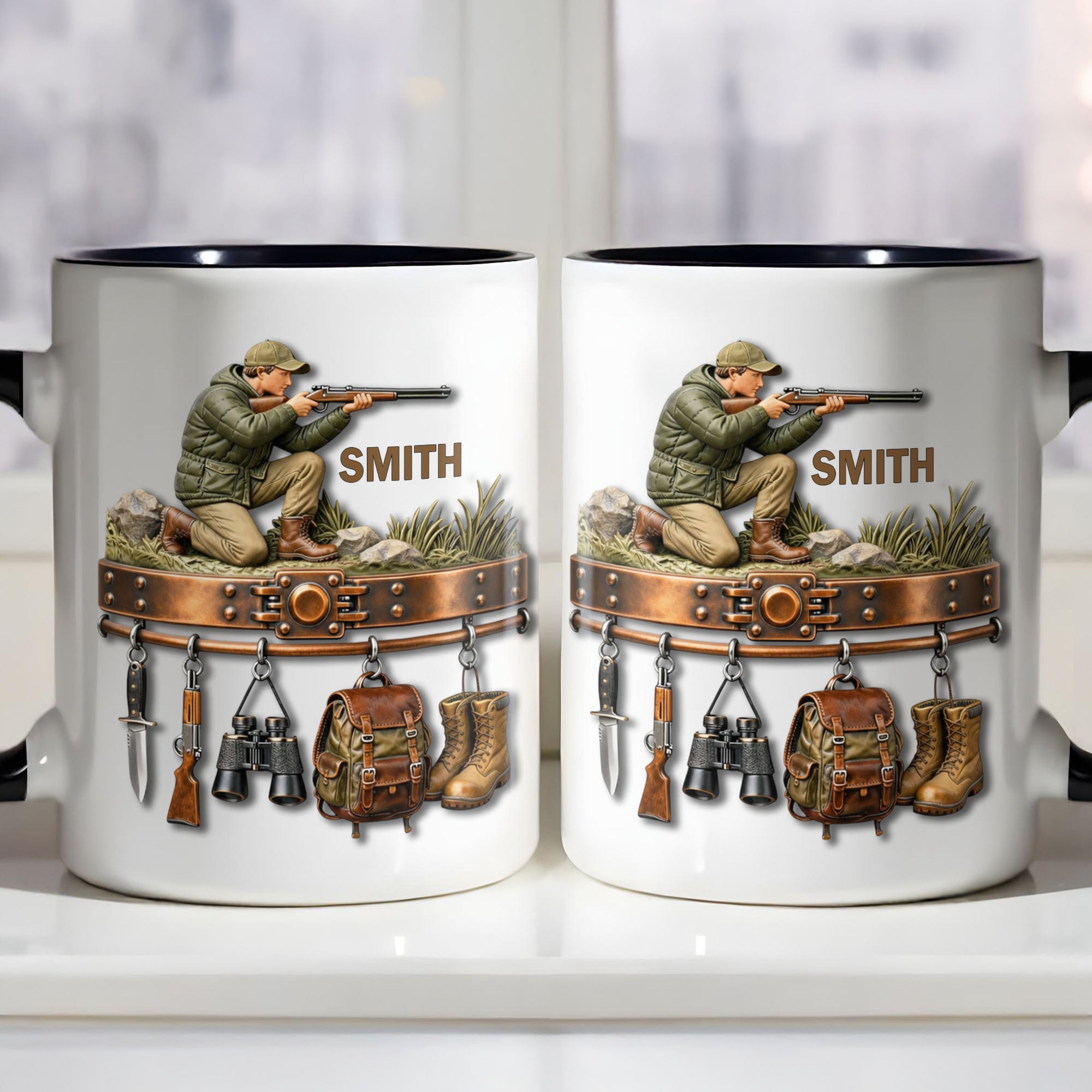 Personalized Gear Rack Rifle Binoculars And Backpack Accent Mug Gifts For Hunters