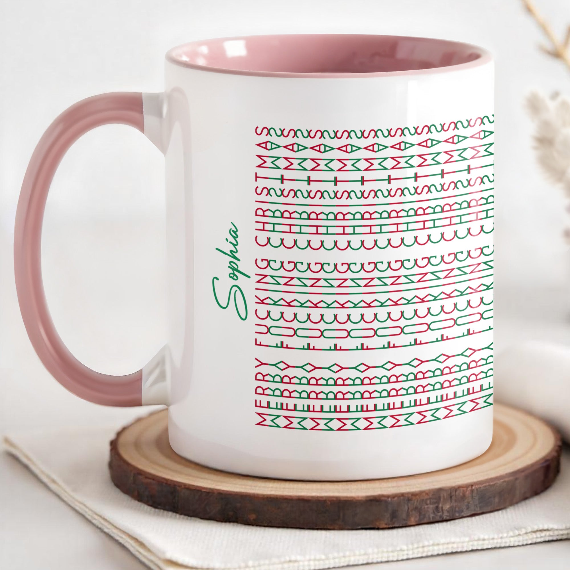Personalized Geometric Pattern Accent Mug With Custom Name Funny Christmas Gifts - Image 5