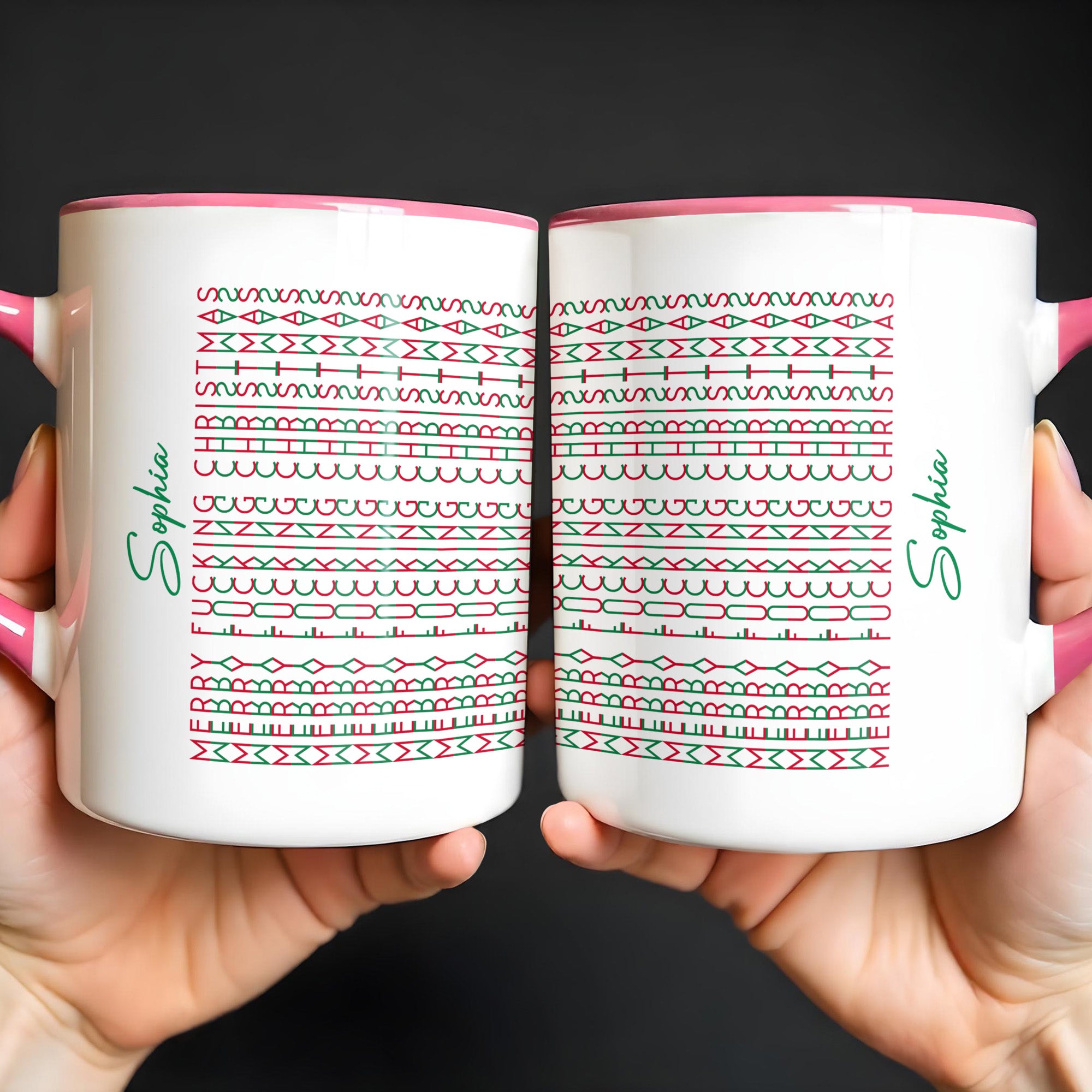 Personalized Geometric Pattern Accent Mug With Custom Name Funny Christmas Gifts - Image 4