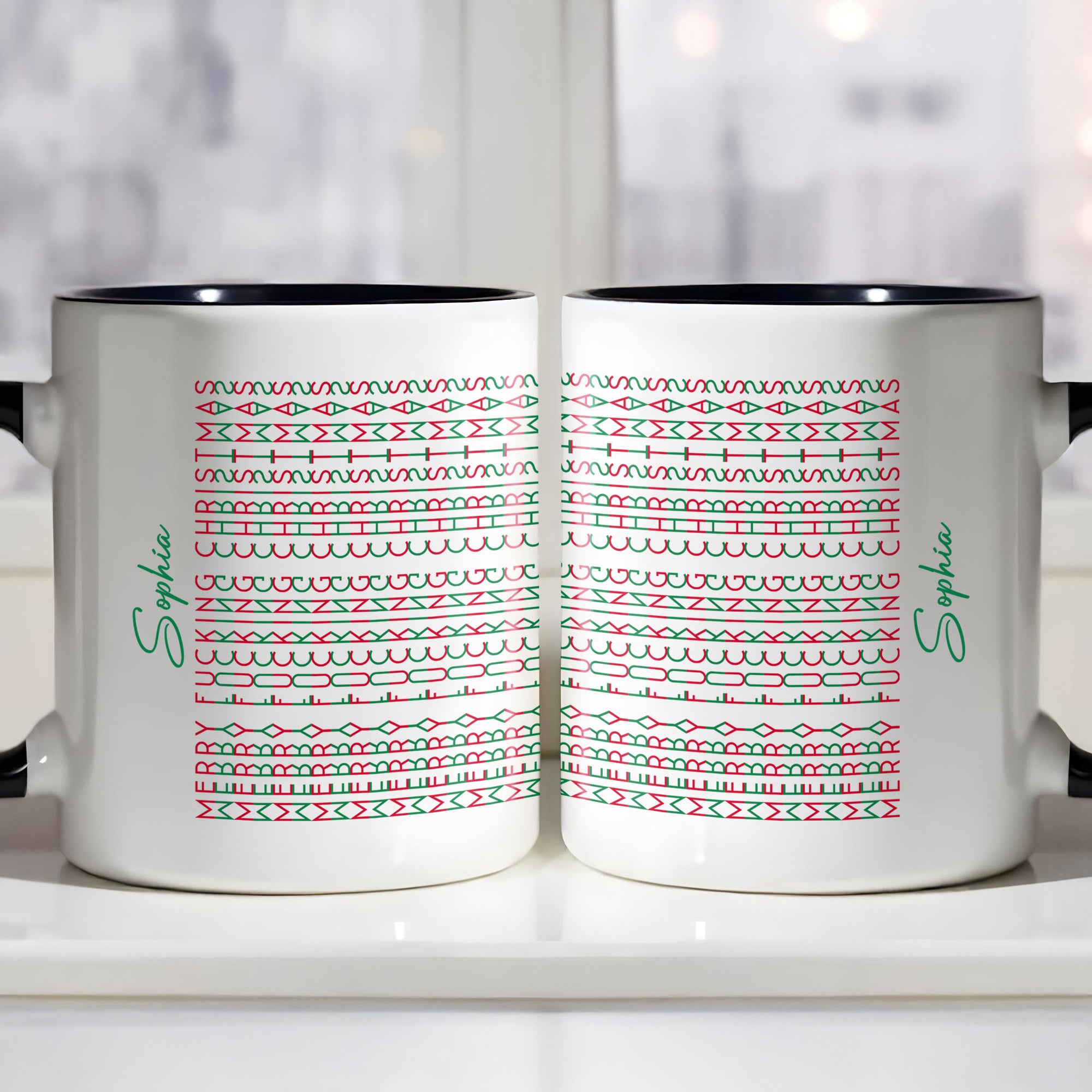 Personalized Geometric Pattern Accent Mug With Custom Name Funny Christmas Gifts