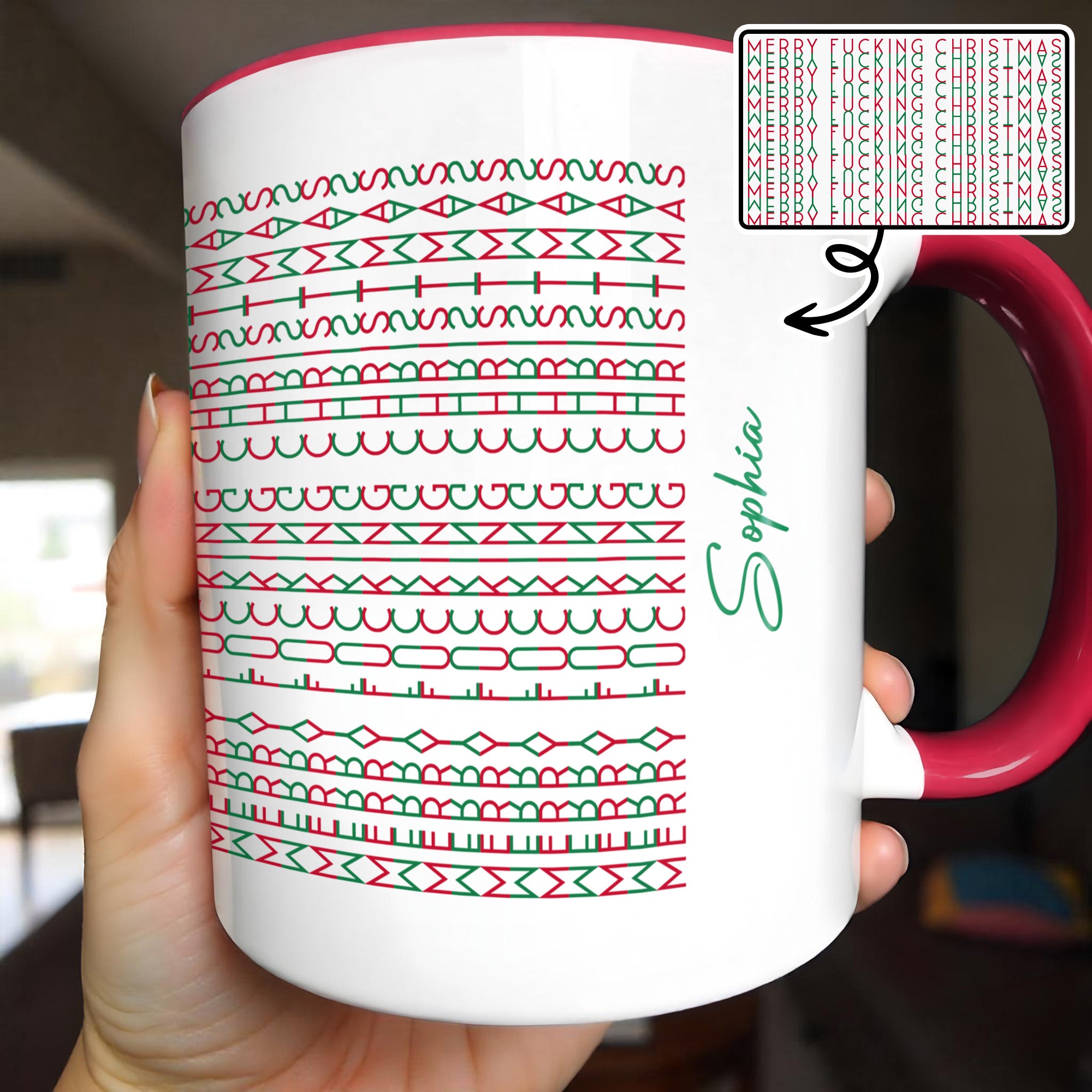Personalized Geometric Pattern Accent Mug With Custom Name Funny Christmas Gifts - Image 3