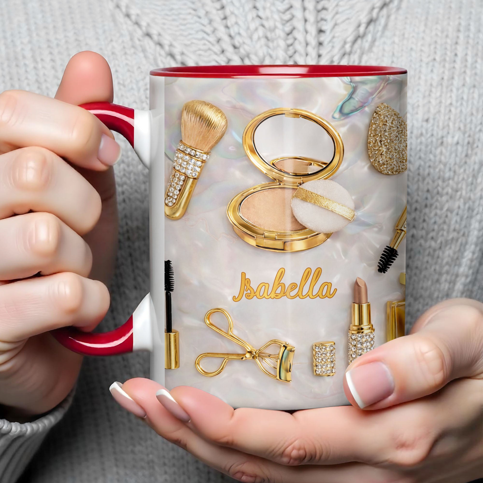 Personalized Glamorous Makeup Essentials And Gold Cosmetic Accent Mug Gifts For Beauty Lovers - Image 4