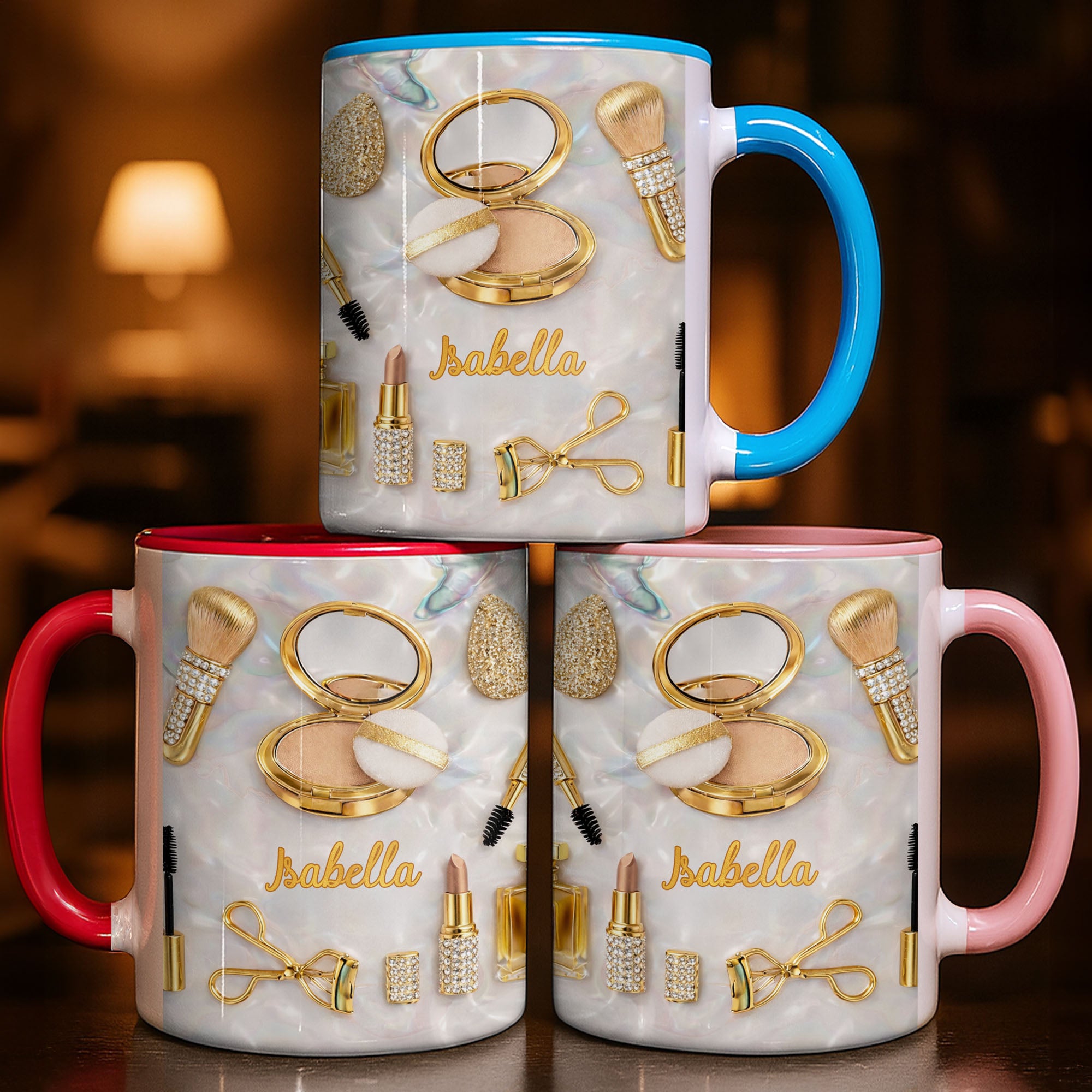 Personalized Glamorous Makeup Essentials And Gold Cosmetic Accent Mug Gifts For Beauty Lovers - Image 2