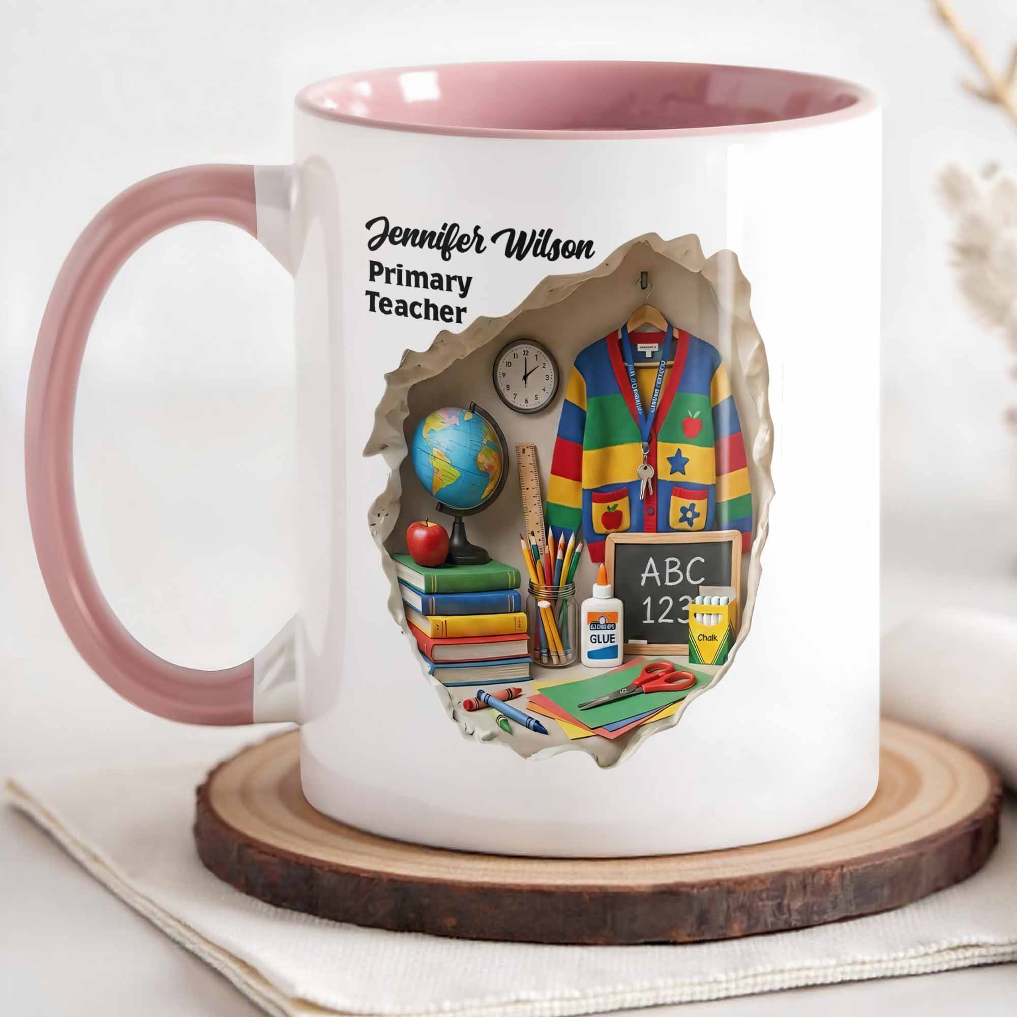 Personalized Globe And School Supplies Accent Mug Gifts For My Favorite Teacher - Image 5