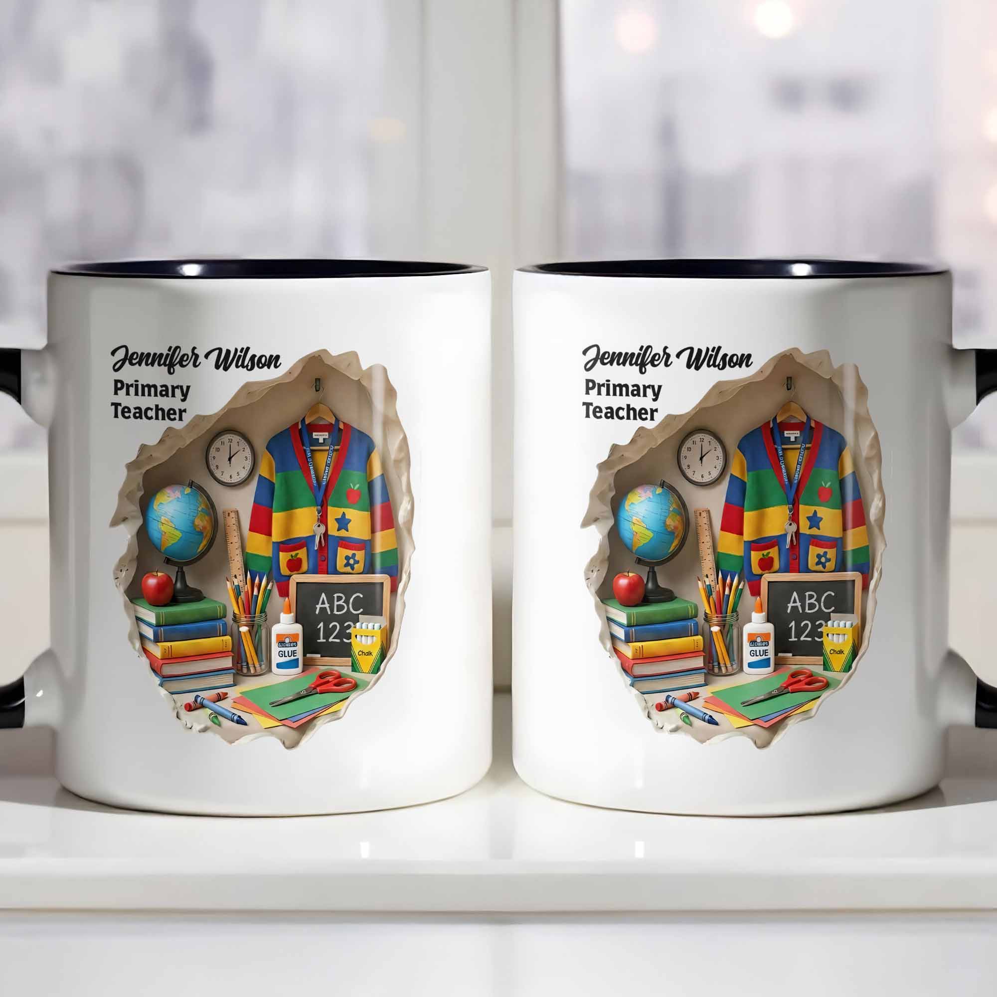 Personalized Globe And School Supplies Accent Mug Gifts For My Favorite Teacher