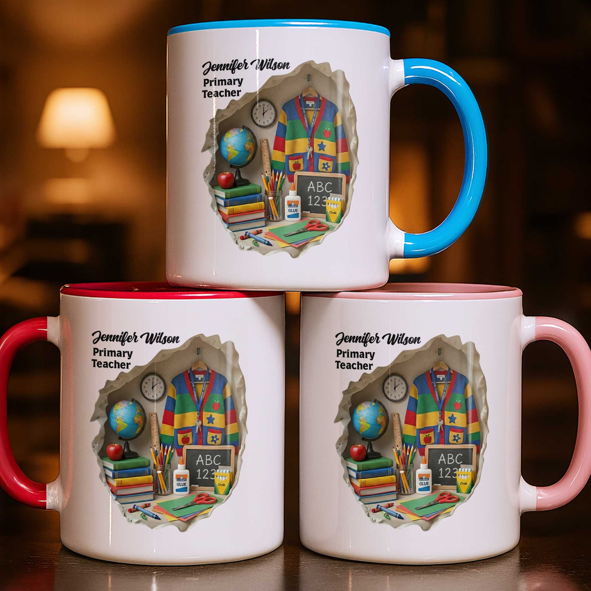 Personalized Globe And School Supplies Accent Mug Gifts For My Favorite Teacher - Image 3